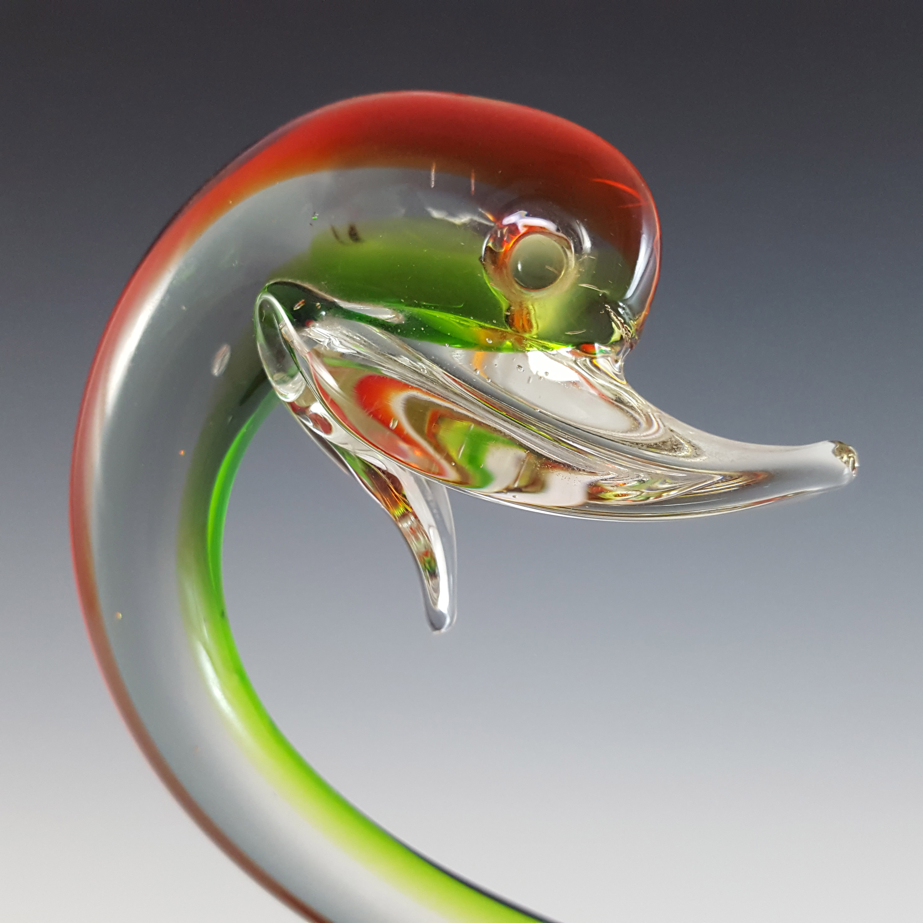 Murano Vintage Green & Red Venetian Glass Swan Figurine - Click Image to Close