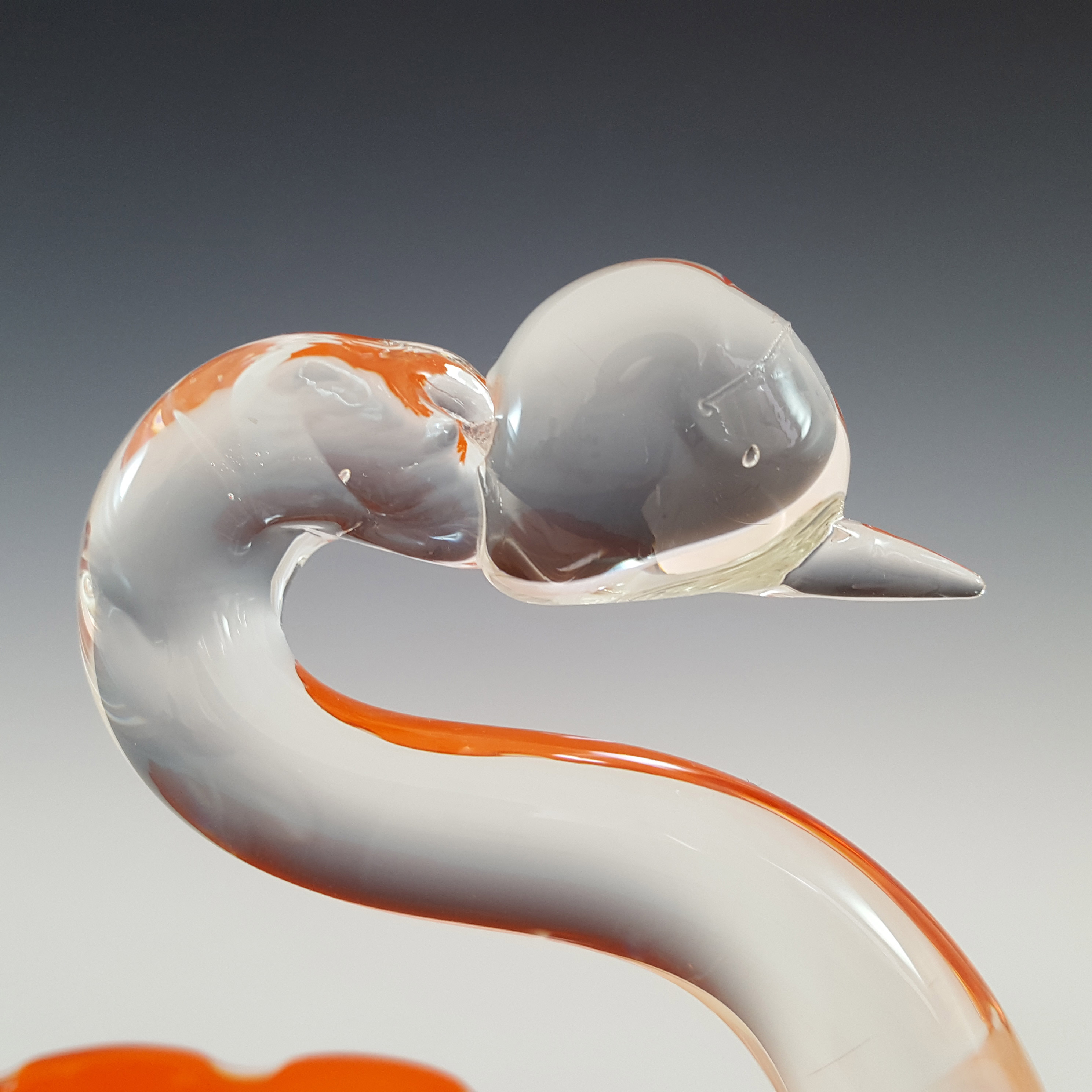 Japanese "Best Art Glass" Orange & Clear Vintage Swan Bowl - Click Image to Close