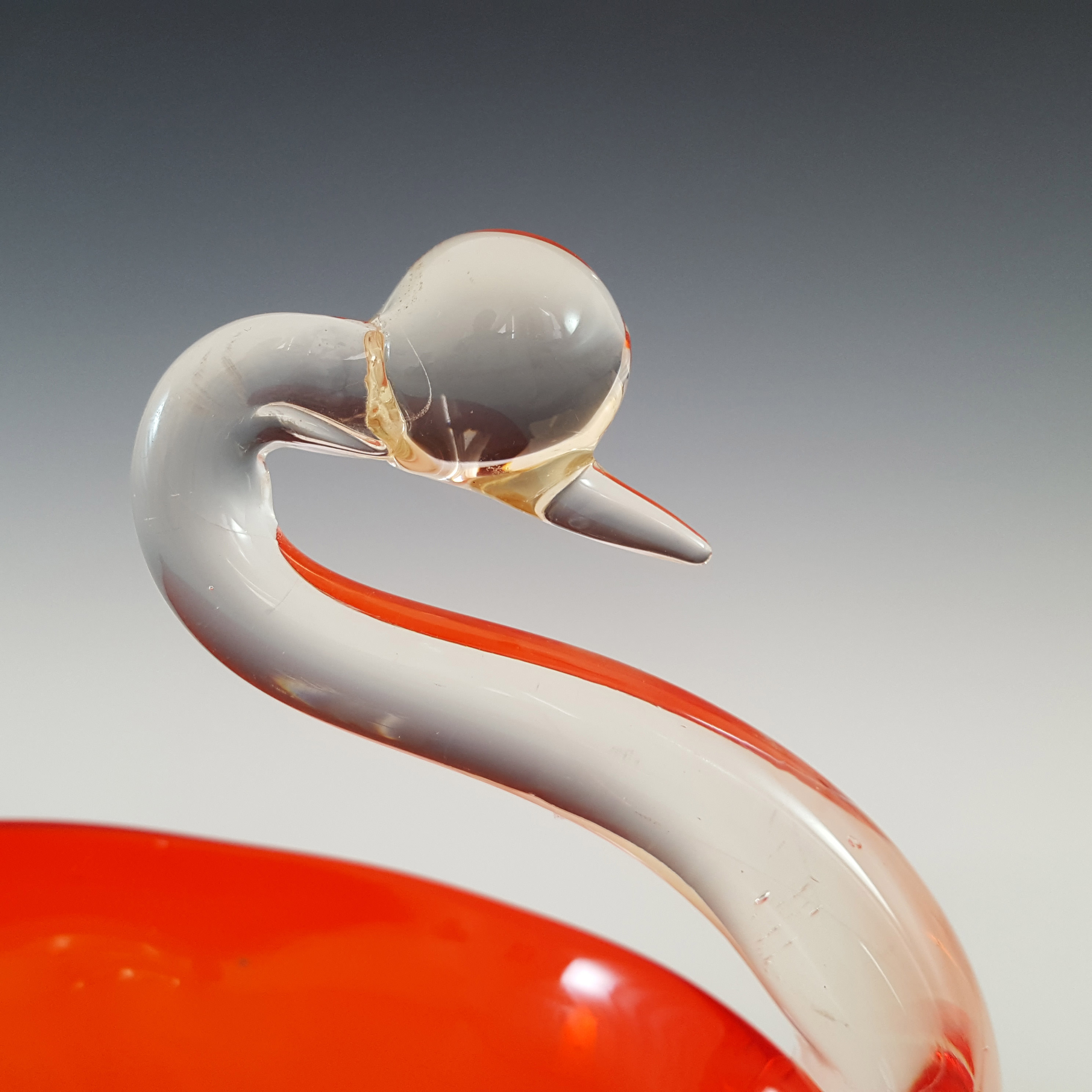 (image for) Japanese "Best Art Glass" Red & Clear Vintage Swan Bowl - Click Image to Close