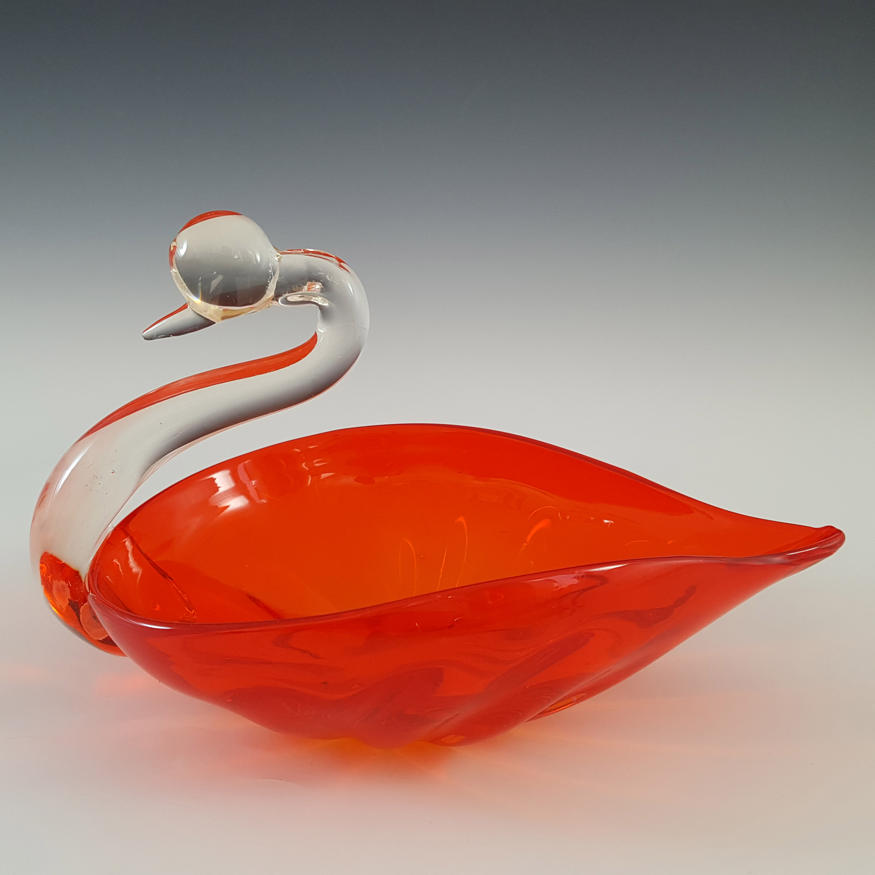 (image for) Japanese "Best Art Glass" Red & Clear Vintage Swan Bowl - Click Image to Close