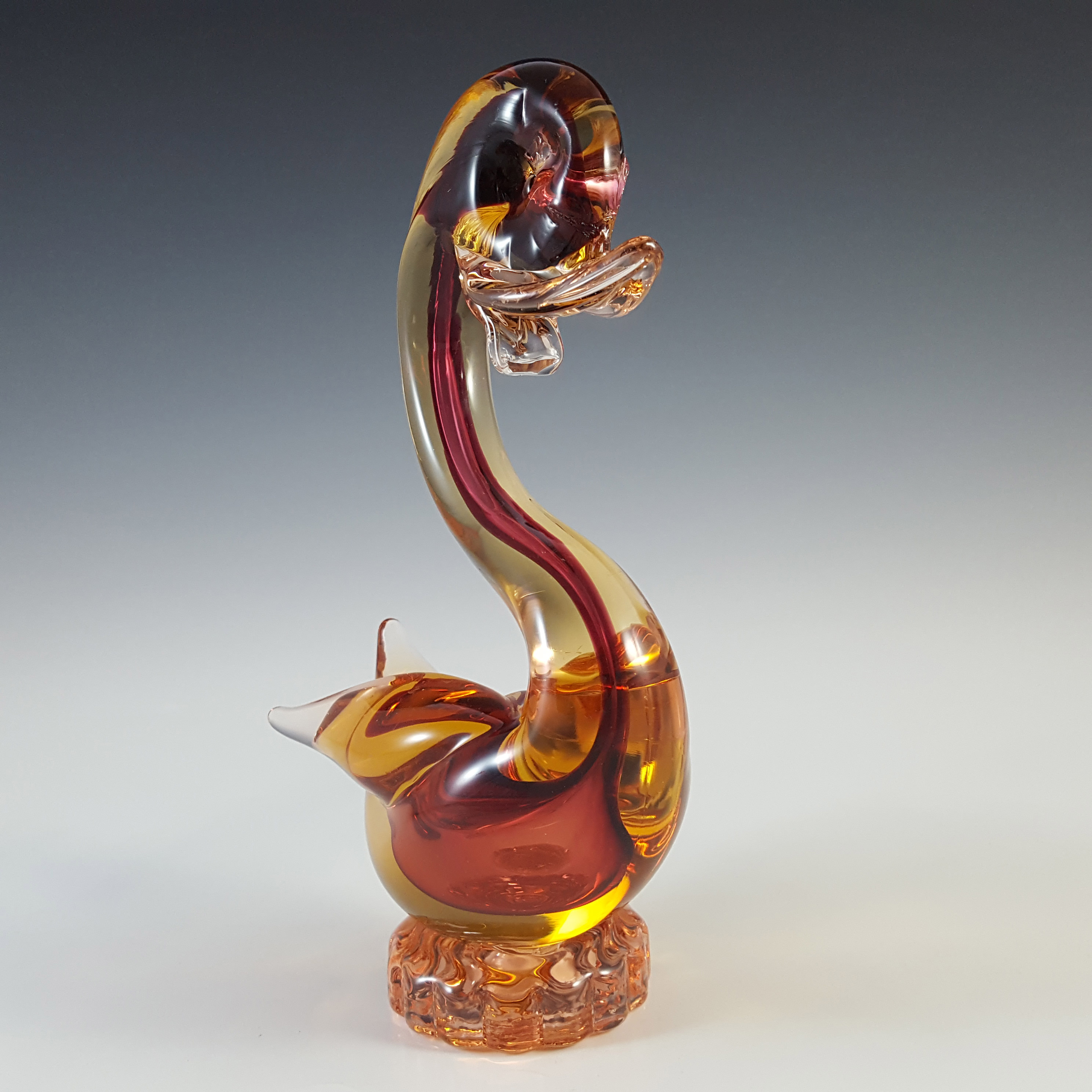 (image for) Murano / Venetian Brown & Amber Sommerso Glass Swan Sculpture - Click Image to Close