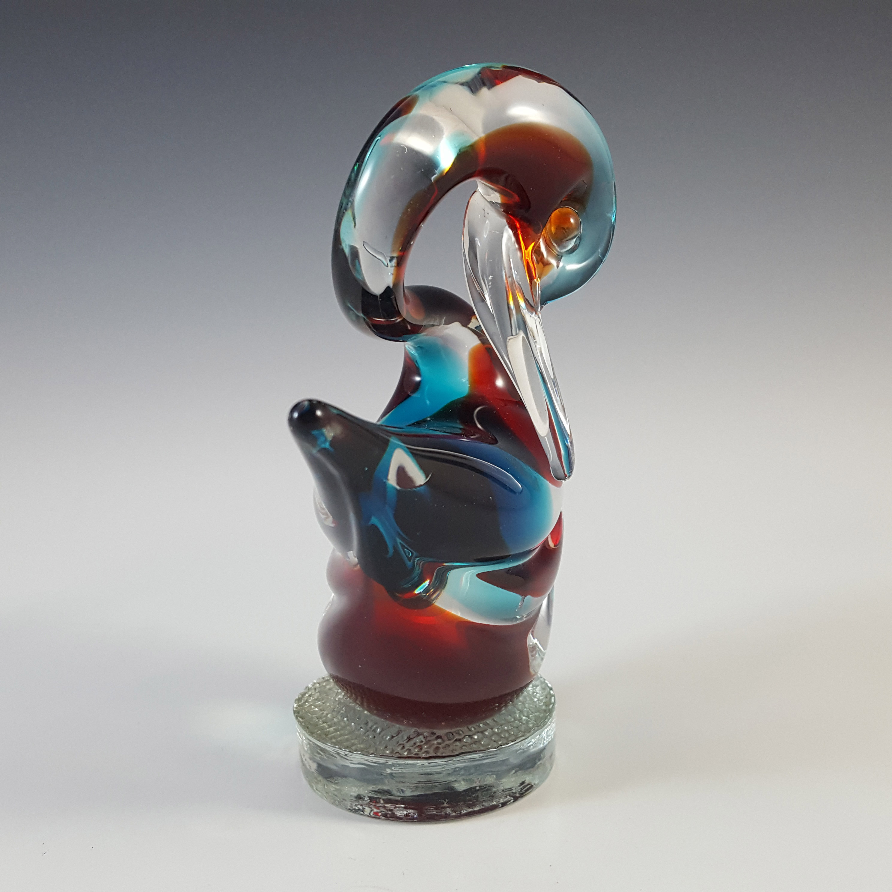 (image for) Murano Retro Blue & Red Venetian Glass Swan Sculpture - Click Image to Close
