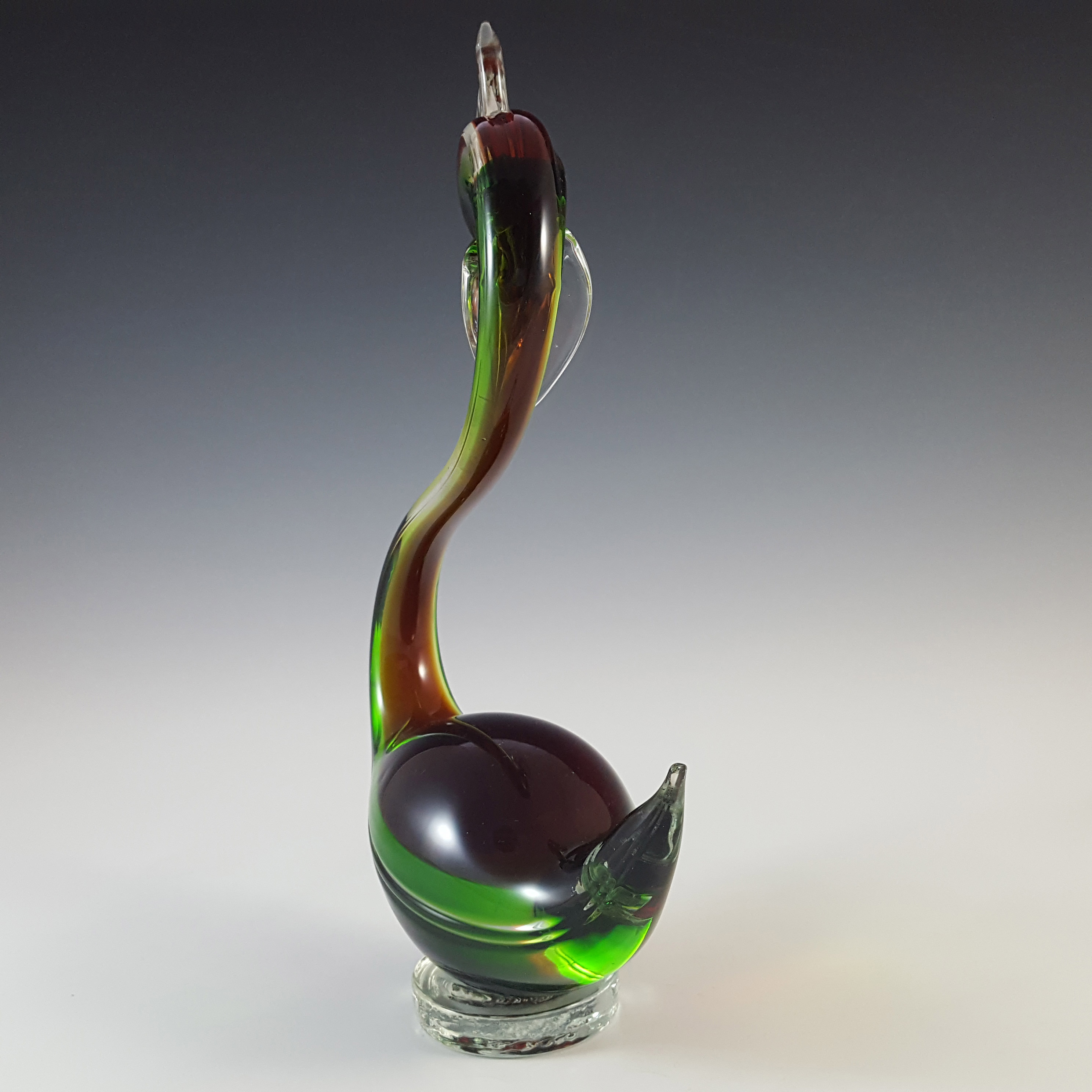 Murano Retro Green & Red Sommerso Glass Swan Sculpture - Click Image to Close