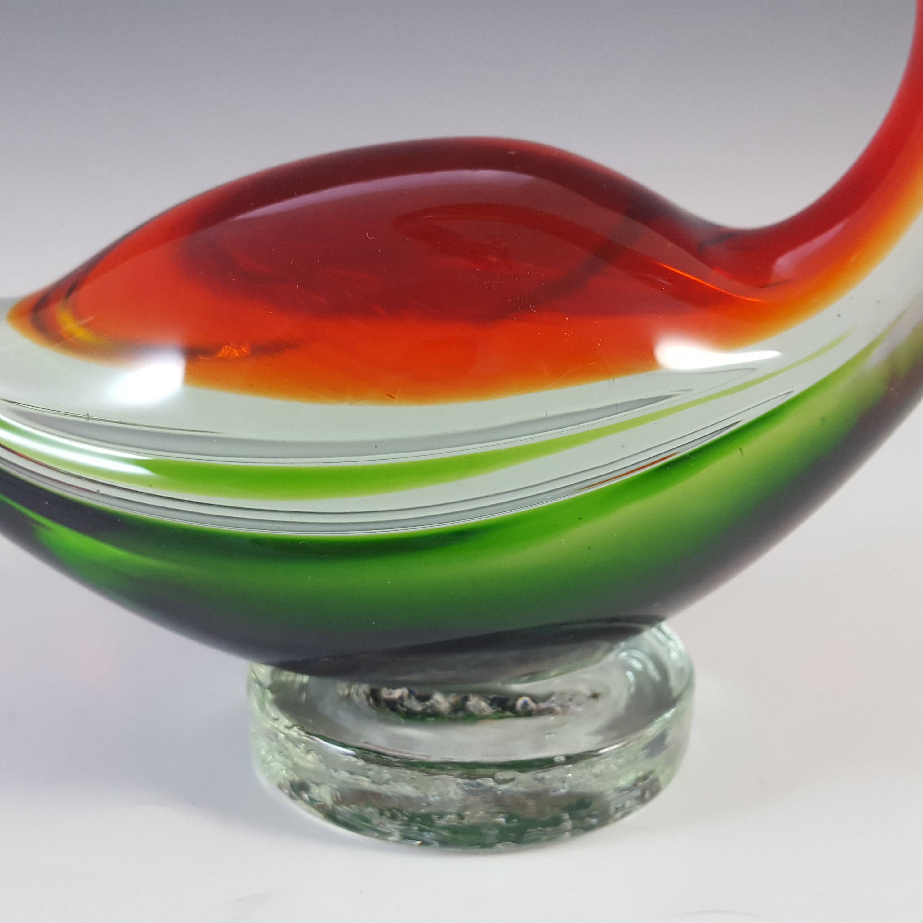 Murano Retro Green & Red Venetian Glass Swan Figurine - Click Image to Close