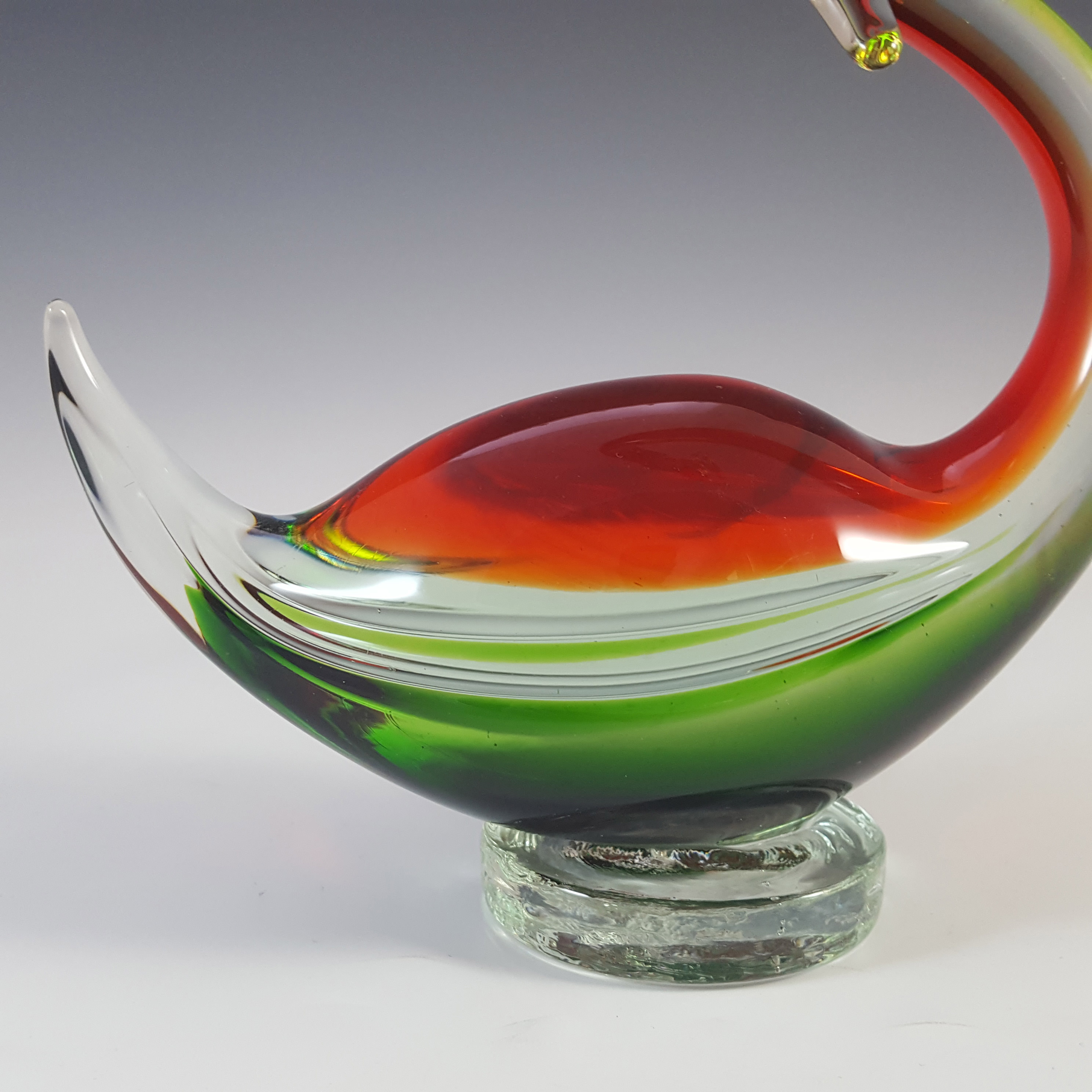 (image for) Murano Retro Green & Red Venetian Glass Swan Figurine - Click Image to Close
