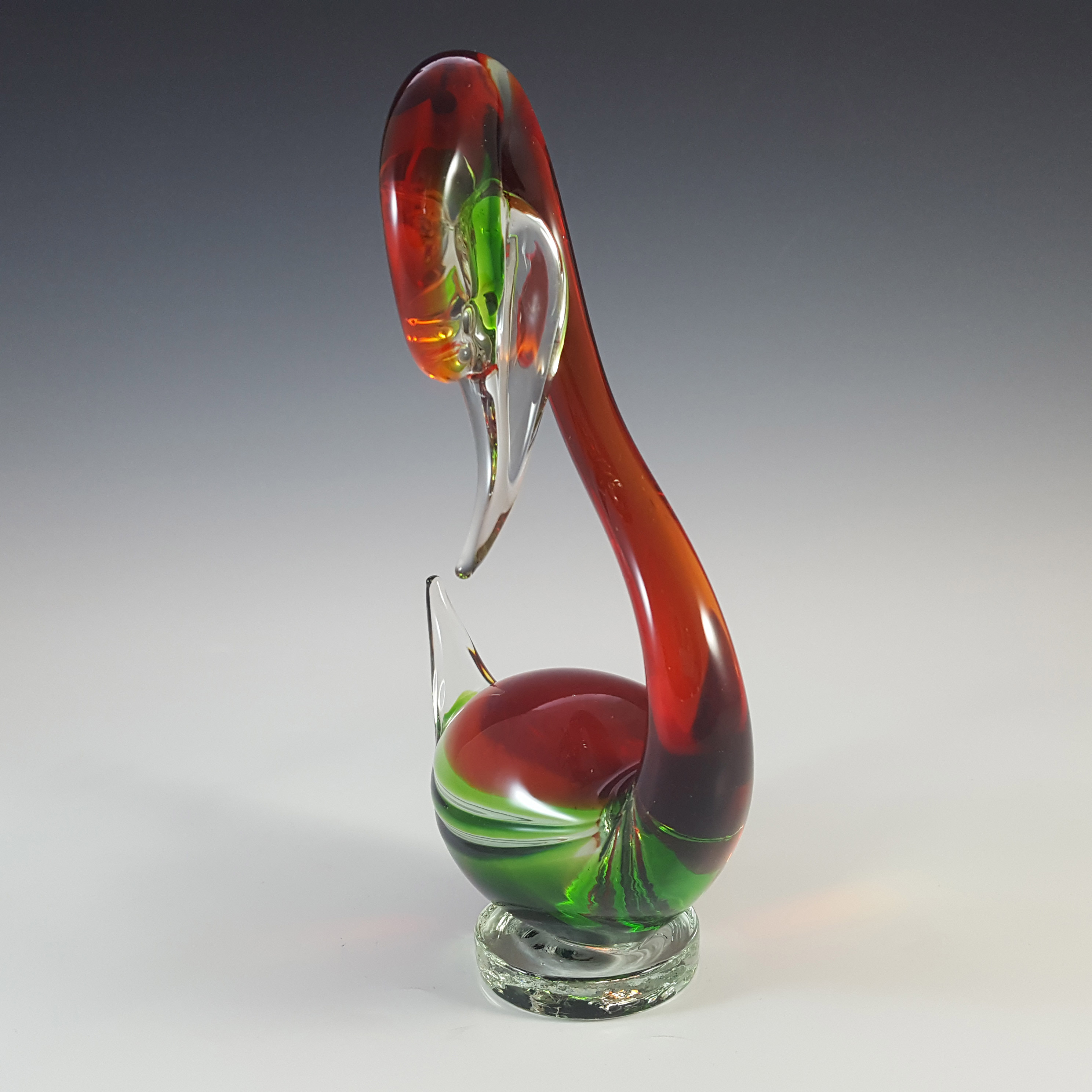 (image for) Murano Retro Green & Red Venetian Glass Swan Figurine - Click Image to Close