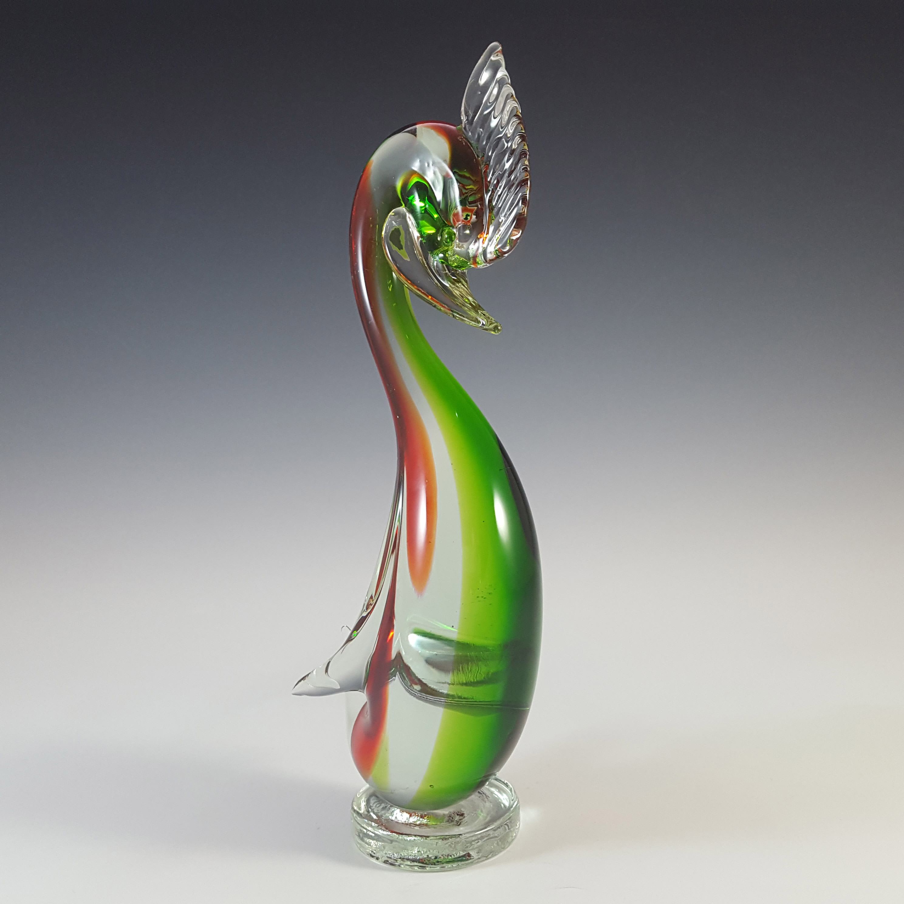 (image for) Murano Venetian Green & Red Vintage Glass Swan Figurine - Click Image to Close
