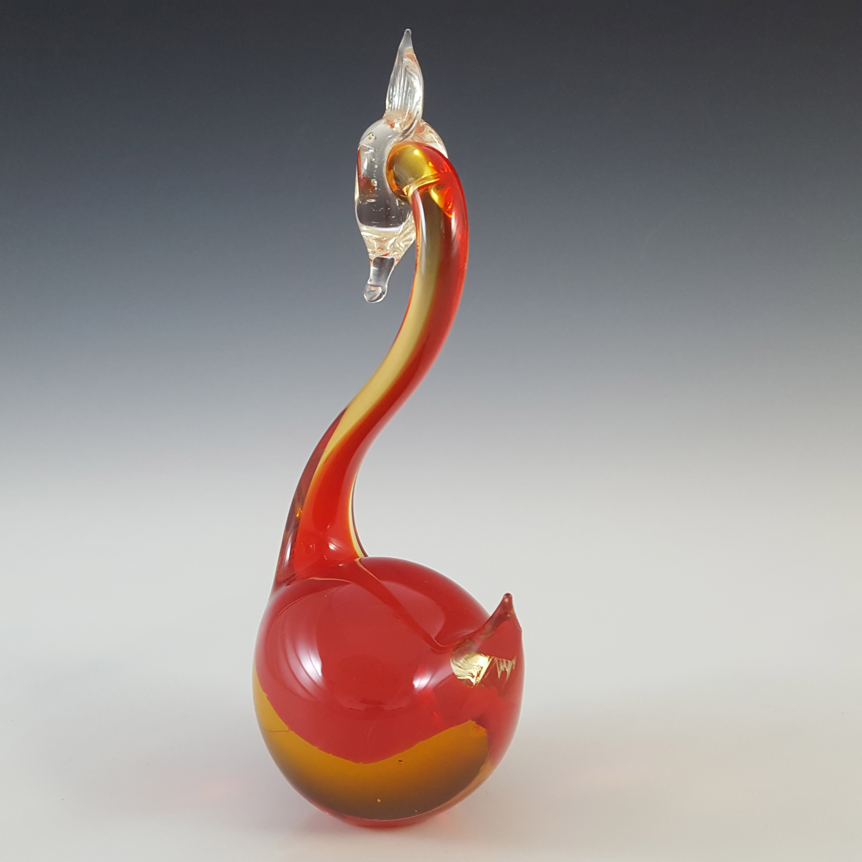 (image for) Murano Vintage Red & Amber Venetian Glass Swan Figurine - Click Image to Close