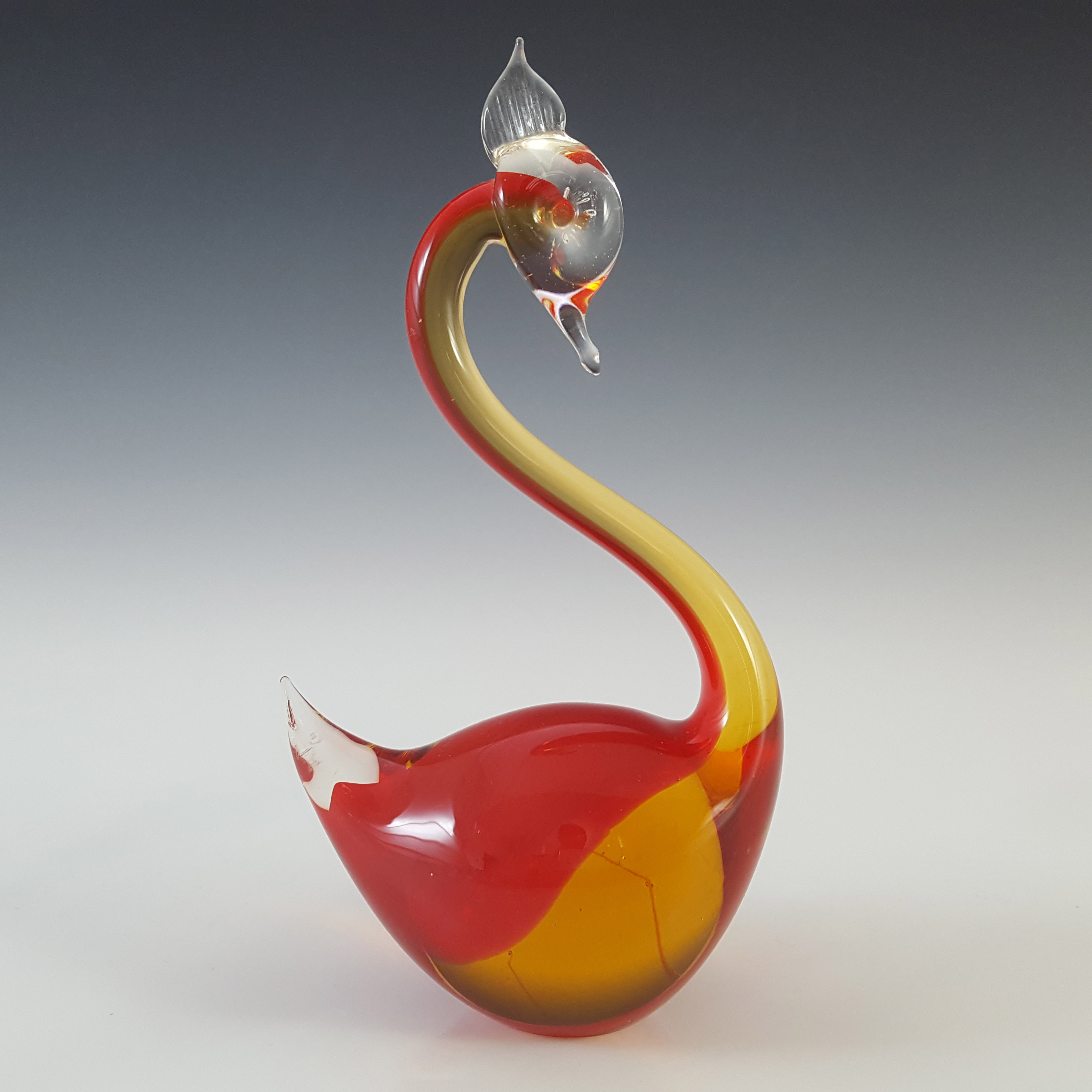 (image for) Murano Vintage Red & Amber Venetian Glass Swan Figurine - Click Image to Close