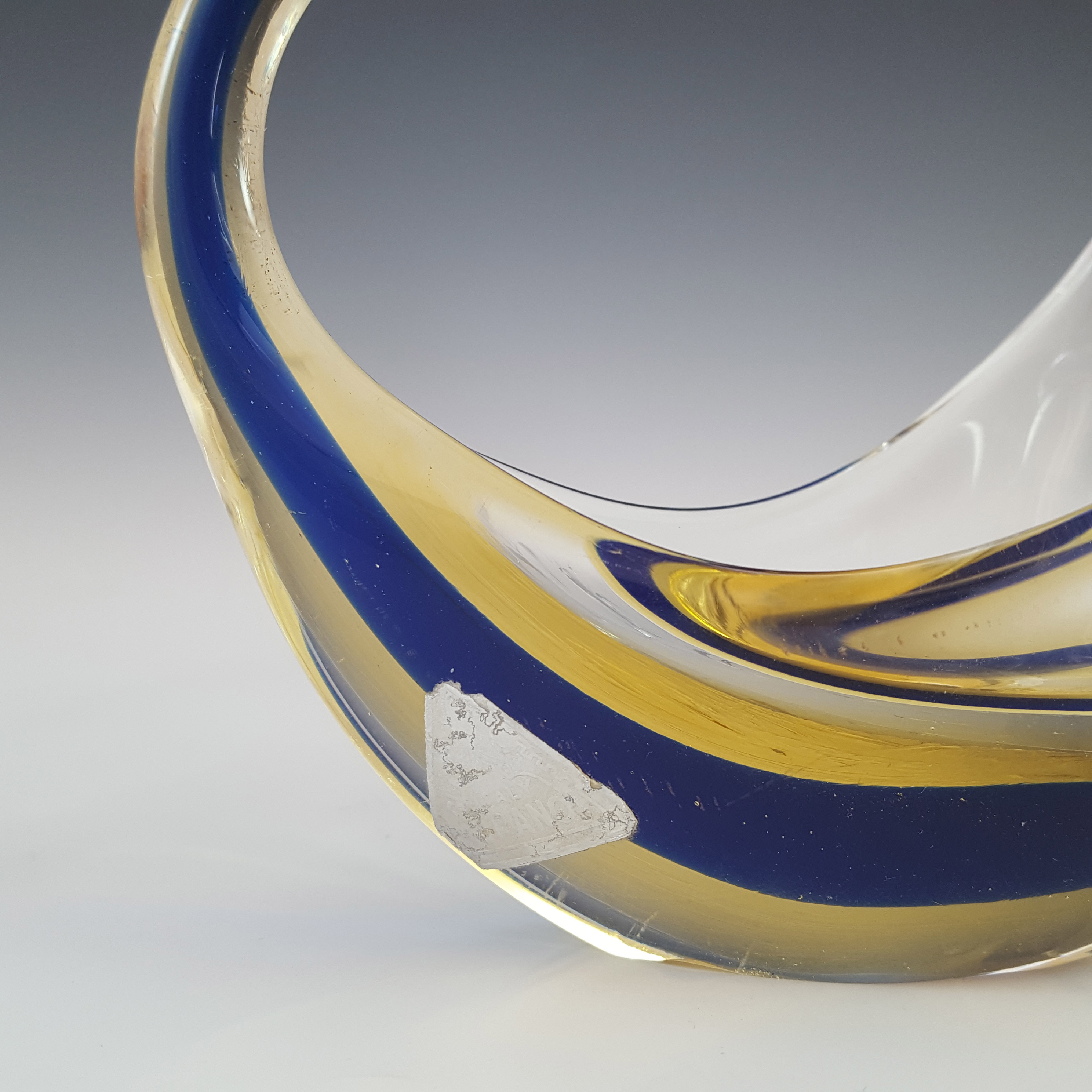 Ferro & Lazzarini Murano Blue & Amber Sommerso Glass Swan - Click Image to Close