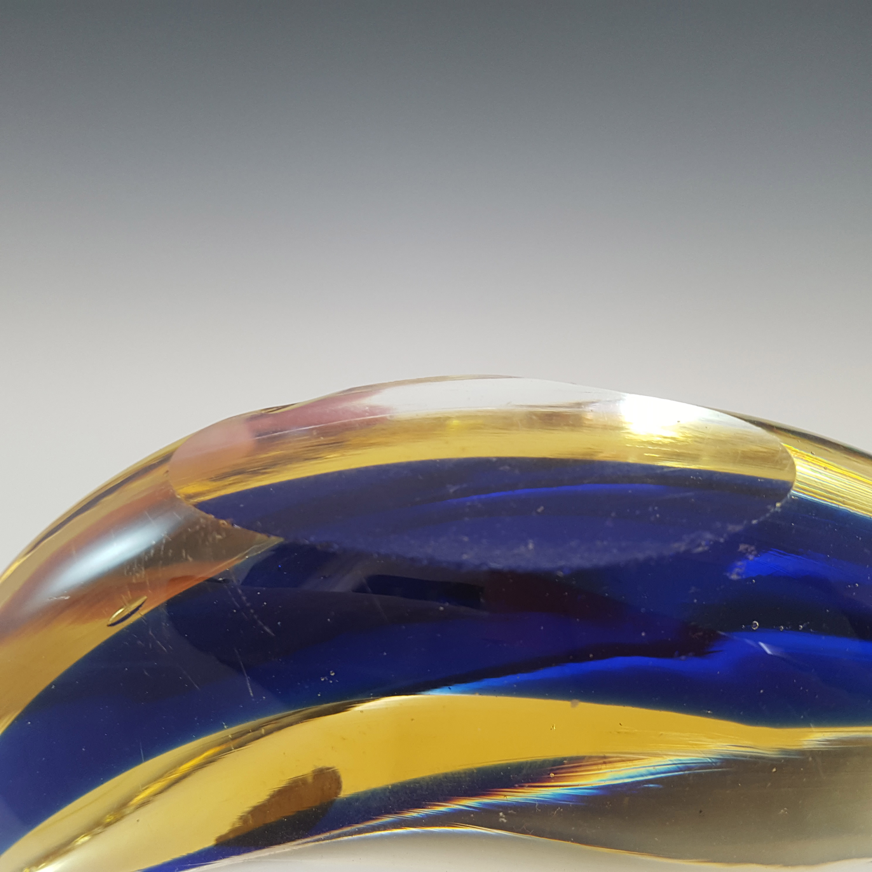 Ferro & Lazzarini Murano Blue & Amber Sommerso Glass Swan - Click Image to Close