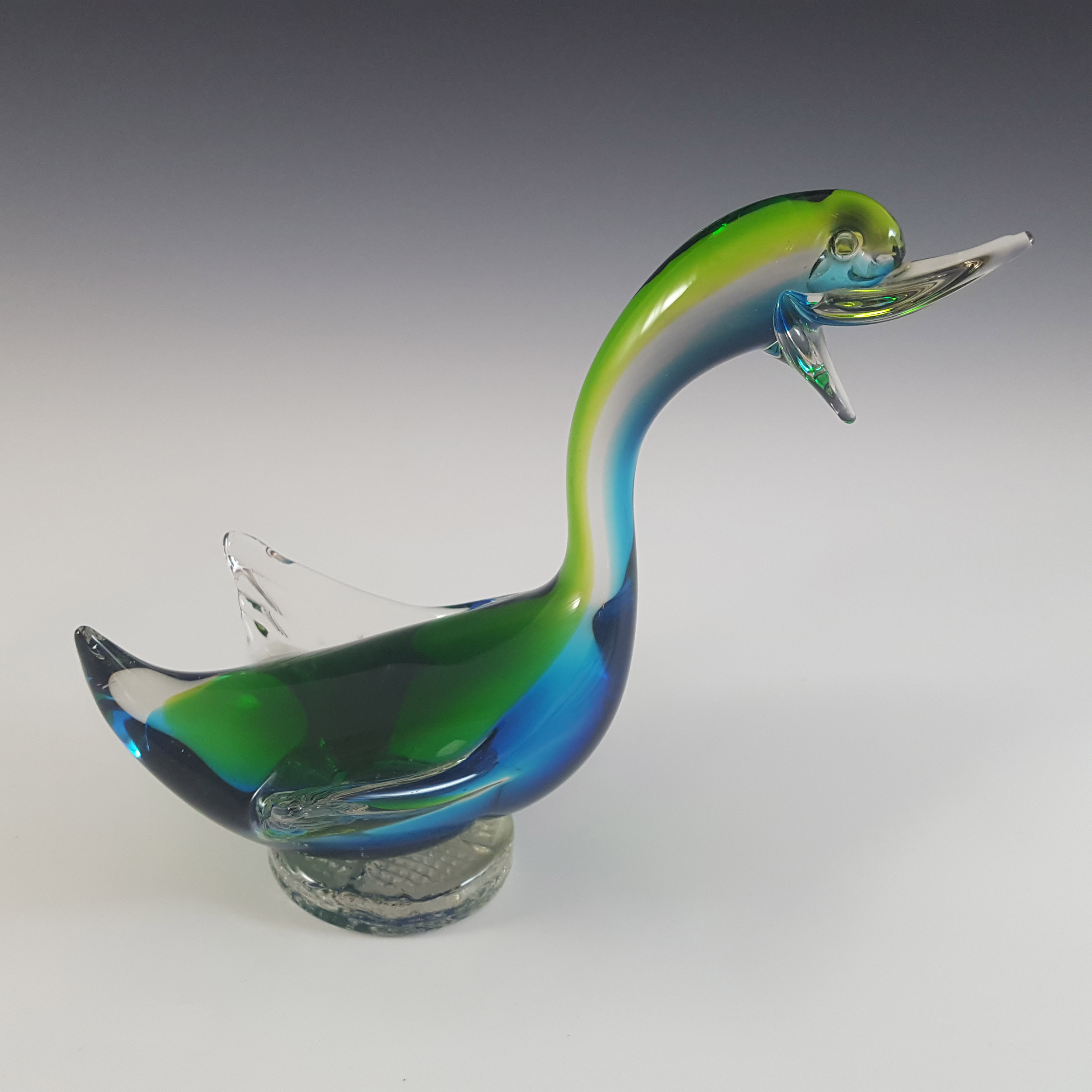 (image for) Murano Vintage Green & Blue Venetian Glass Swan Sculpture - Click Image to Close