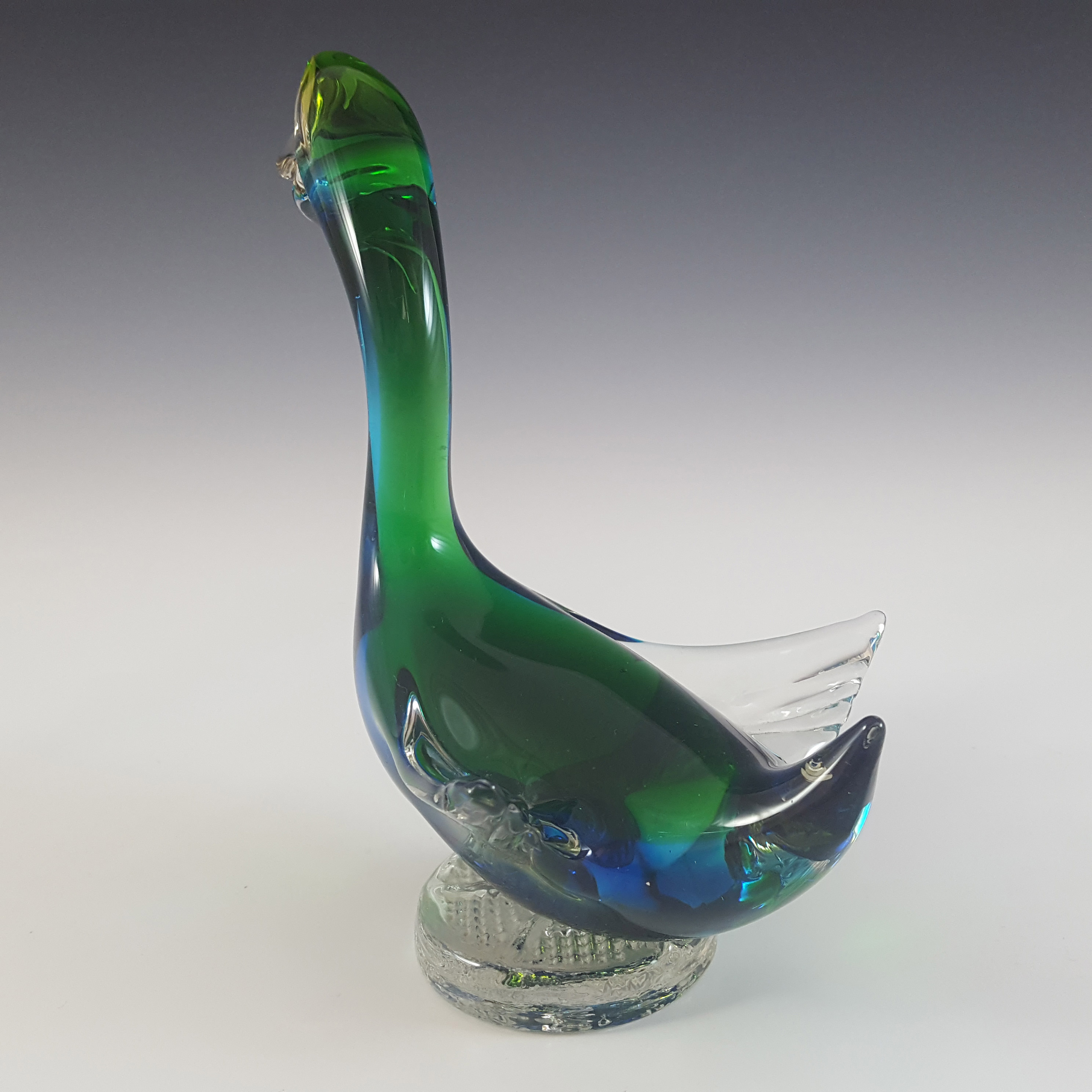 (image for) Murano Vintage Green & Blue Venetian Glass Swan Sculpture - Click Image to Close