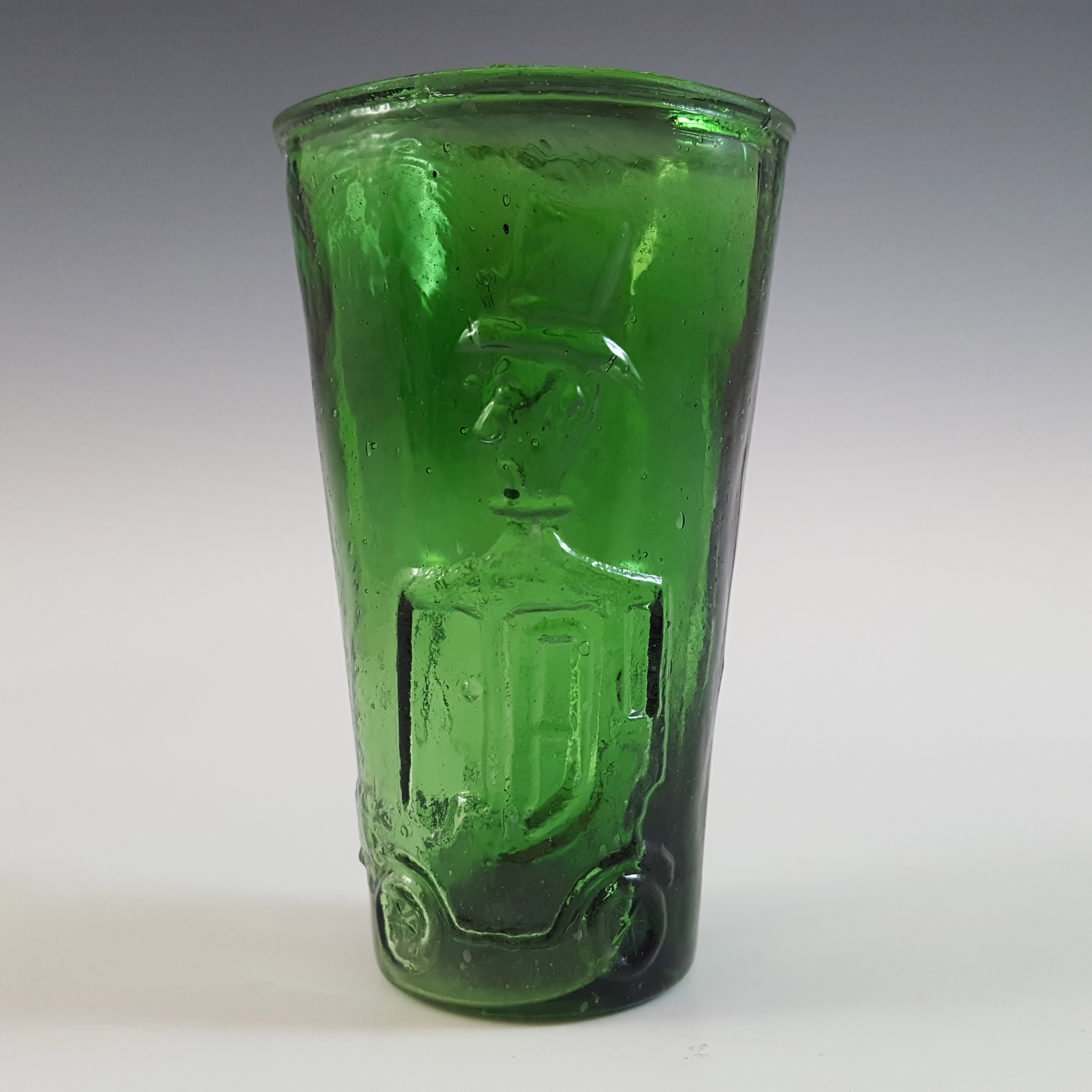 Taiwanese Empoli Style Green Glass Car Decorative Bottle & Glasses - Click Image to Close