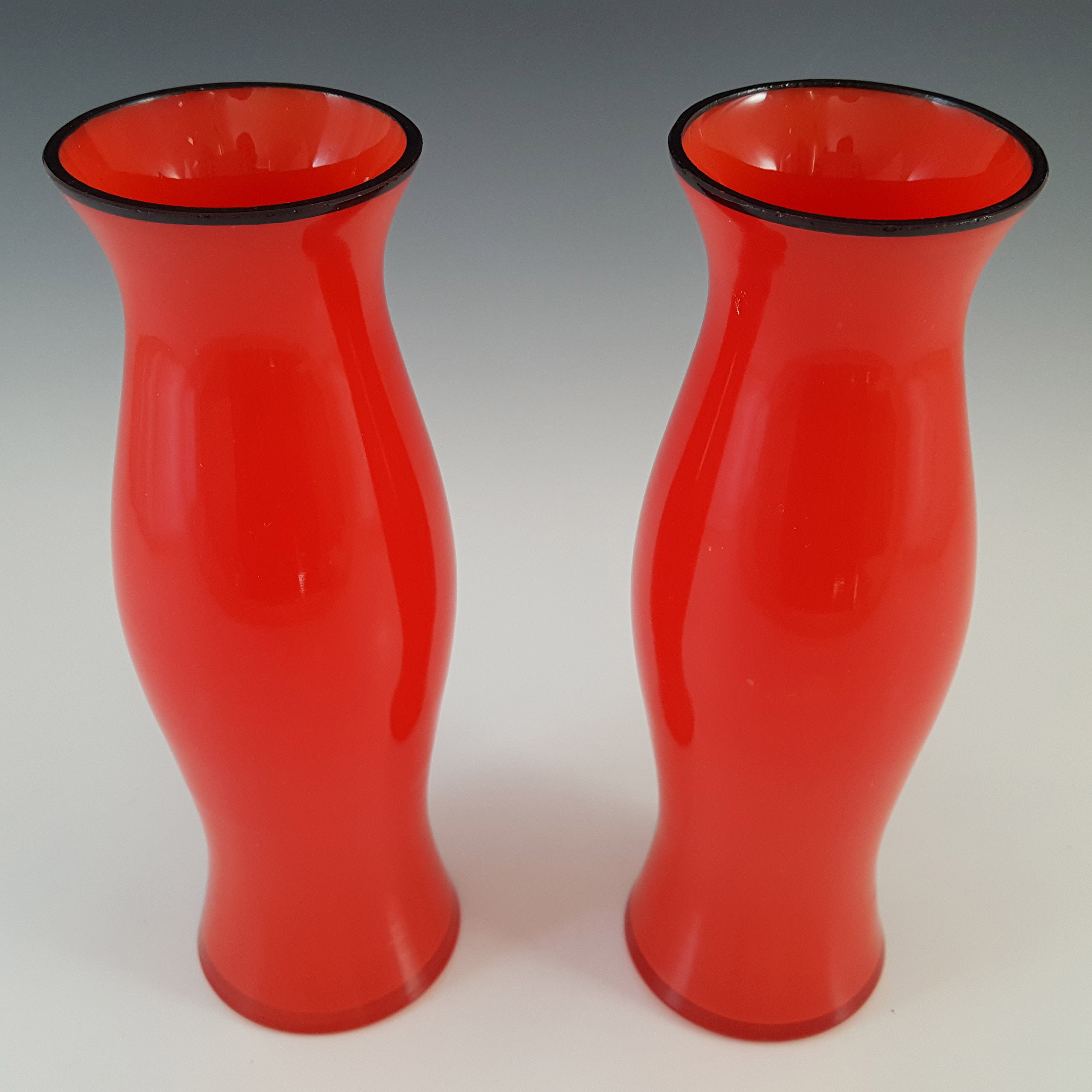 (image for) Czech / Bohemian Pair of Red & Black Tango Glass Vases - Click Image to Close