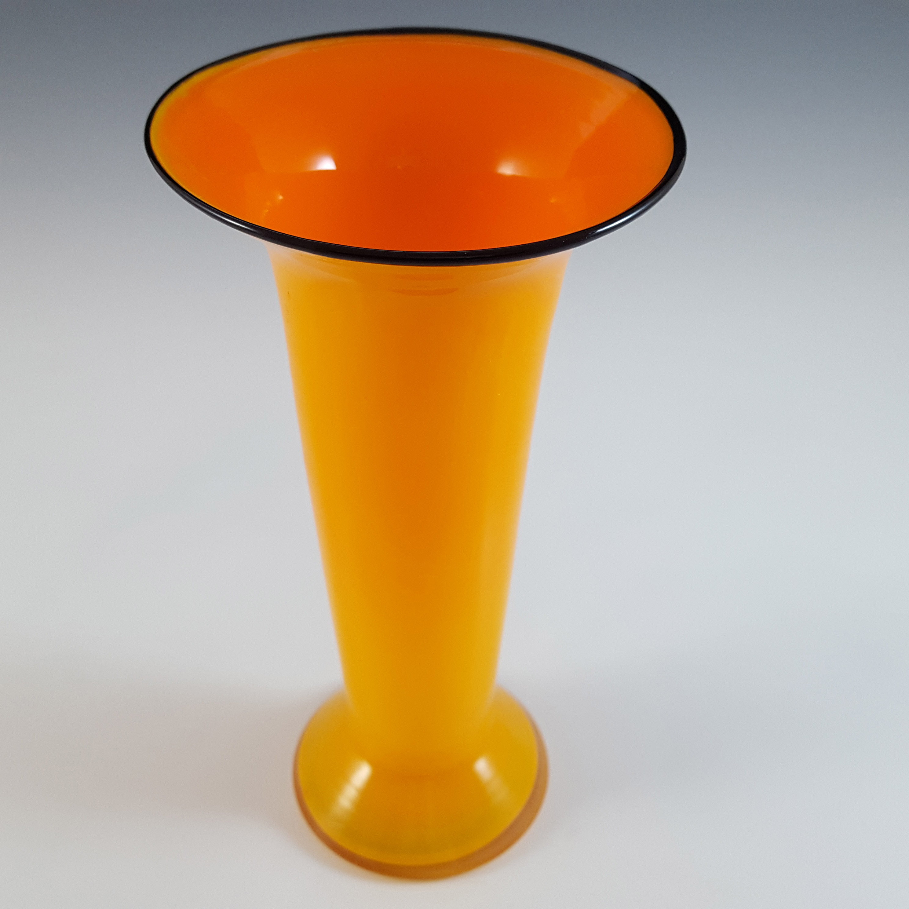 Franz Welz Pair of Czech / Bohemian Orange & Black Tango Glass Vases - Click Image to Close