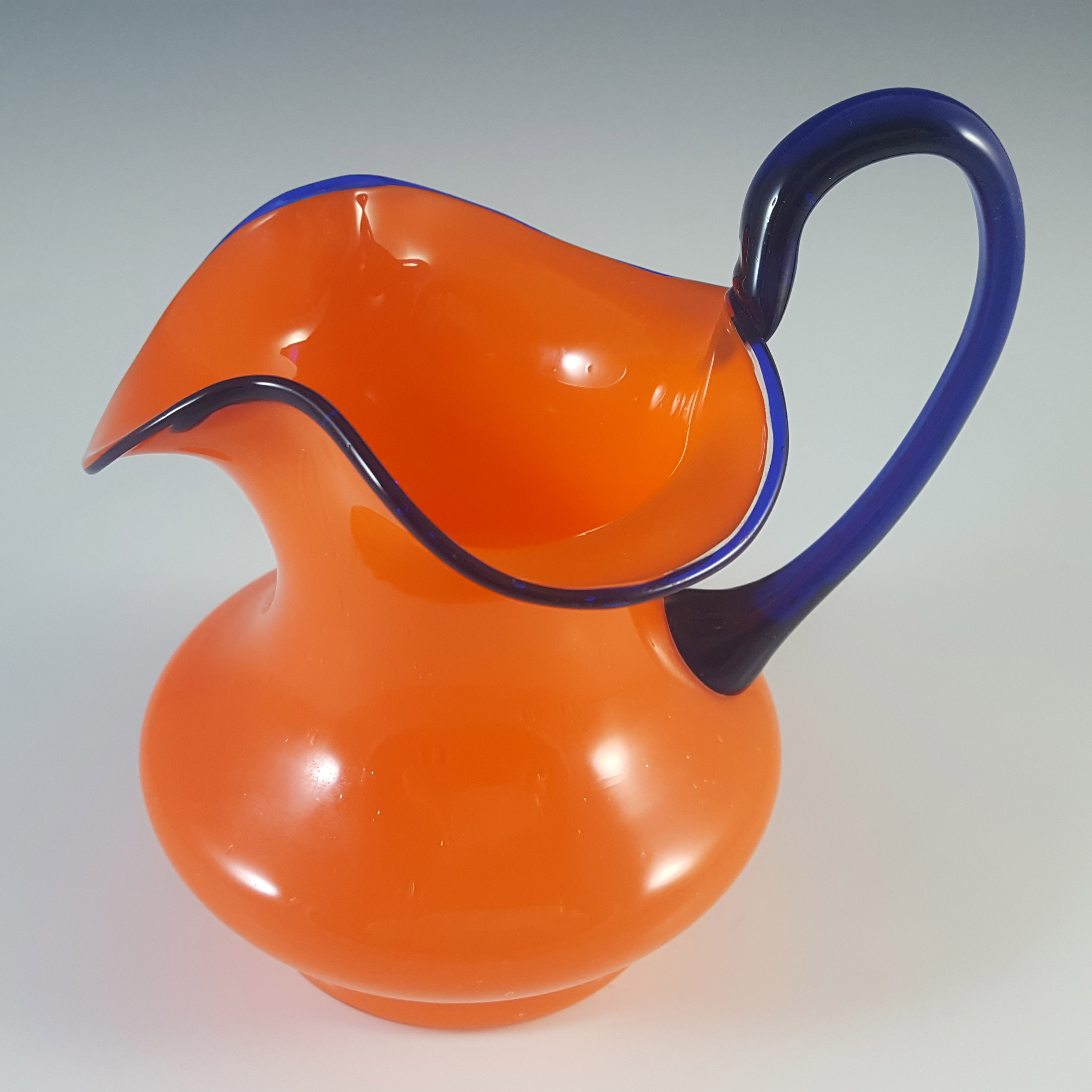(image for) Czech / Bohemian Art Deco Orange & Blue Tango Glass Vase / Jug - Click Image to Close