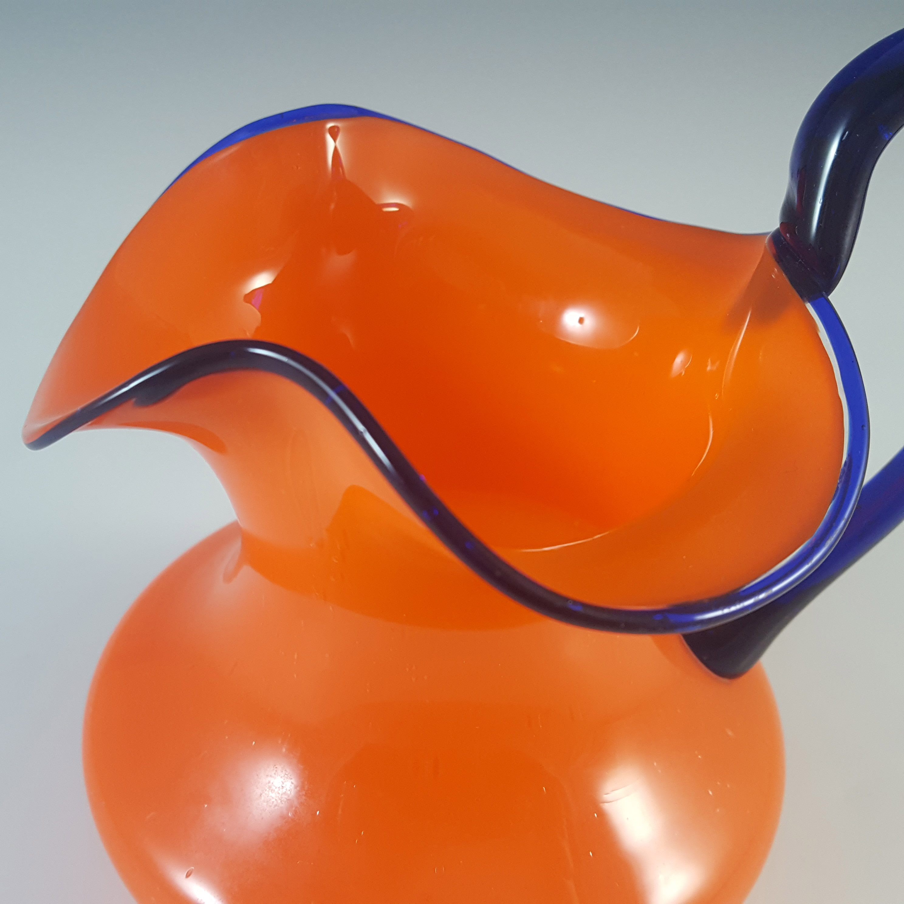 (image for) Czech / Bohemian Art Deco Orange & Blue Tango Glass Vase / Jug - Click Image to Close