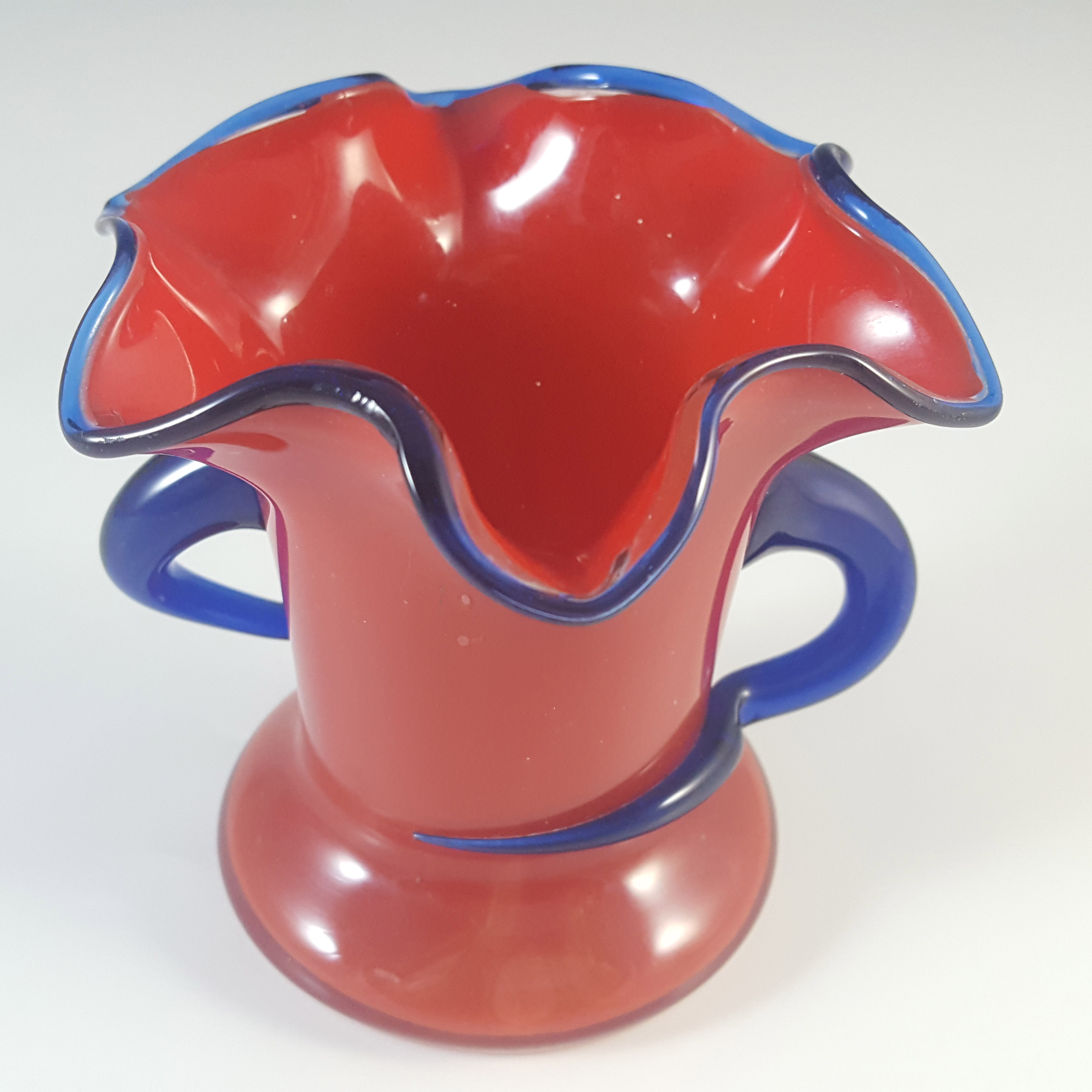 Czech / Bohemian Art Deco Red & Blue Tango Glass Vase - Click Image to Close