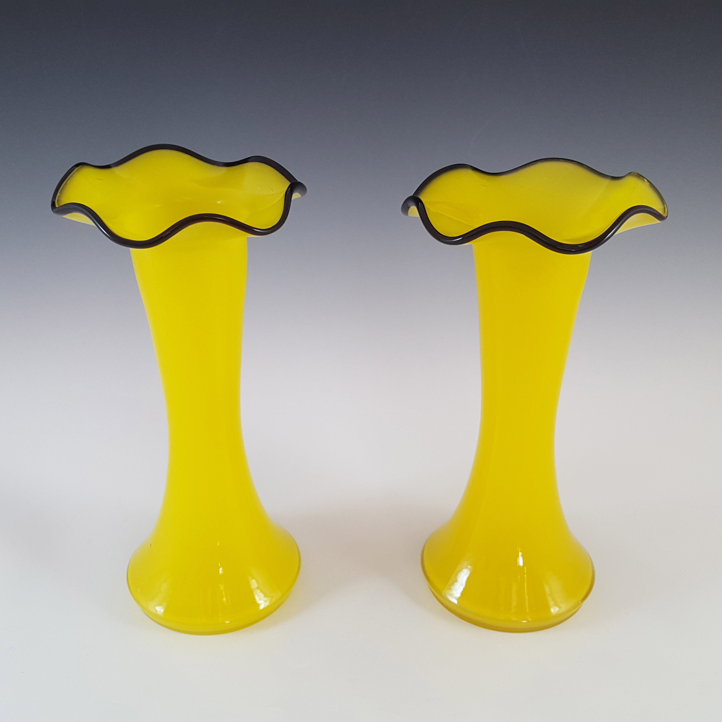 (image for) Czech / Bohemian Pair of Yellow & Black Tango Glass Vases - Click Image to Close