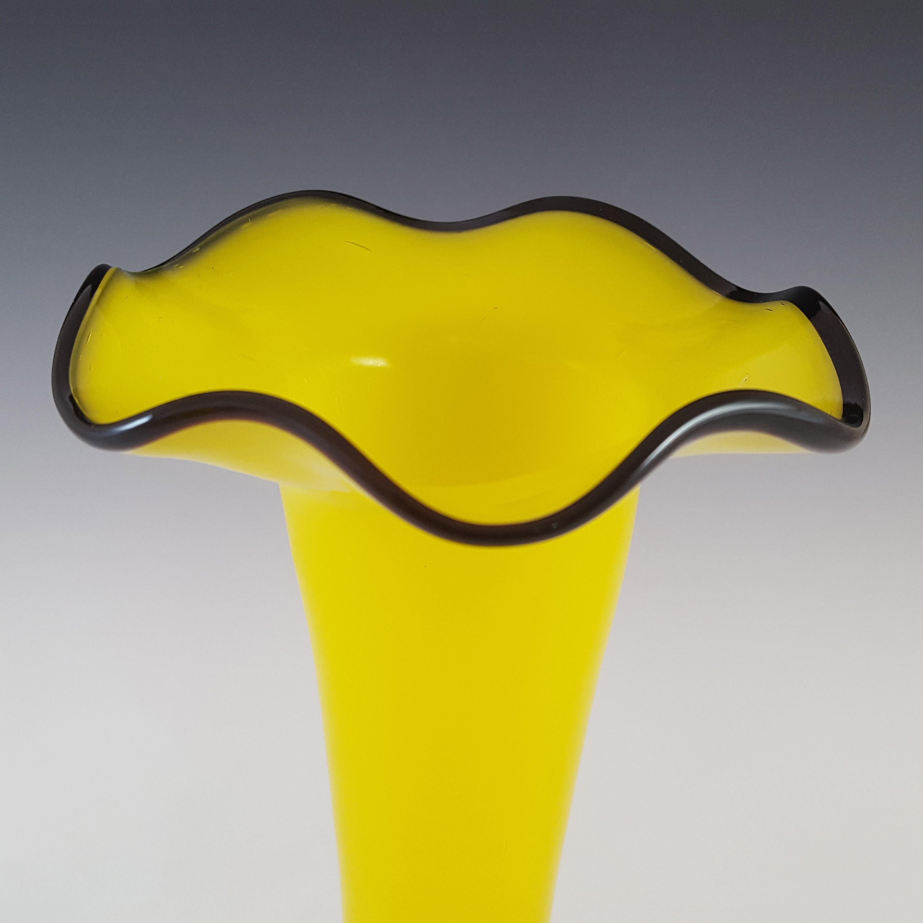 Czech / Bohemian Pair of Yellow & Black Tango Glass Vases - Click Image to Close