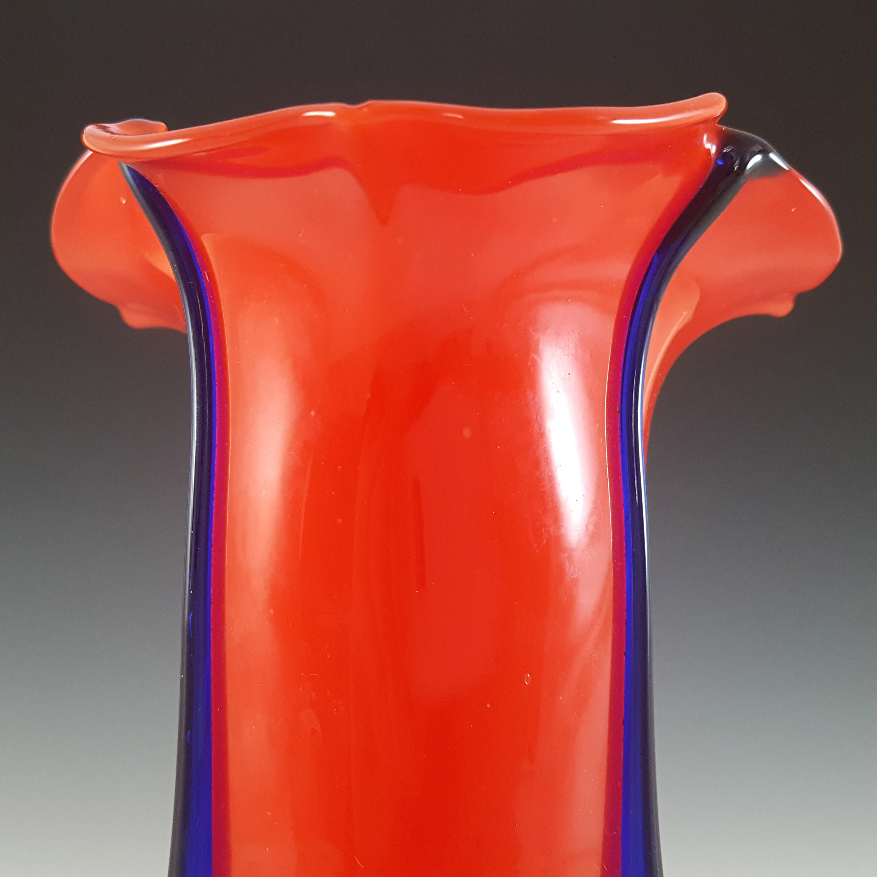 (image for) Czech / Bohemian Pair of Red & Blue Tango Glass Vases - Click Image to Close