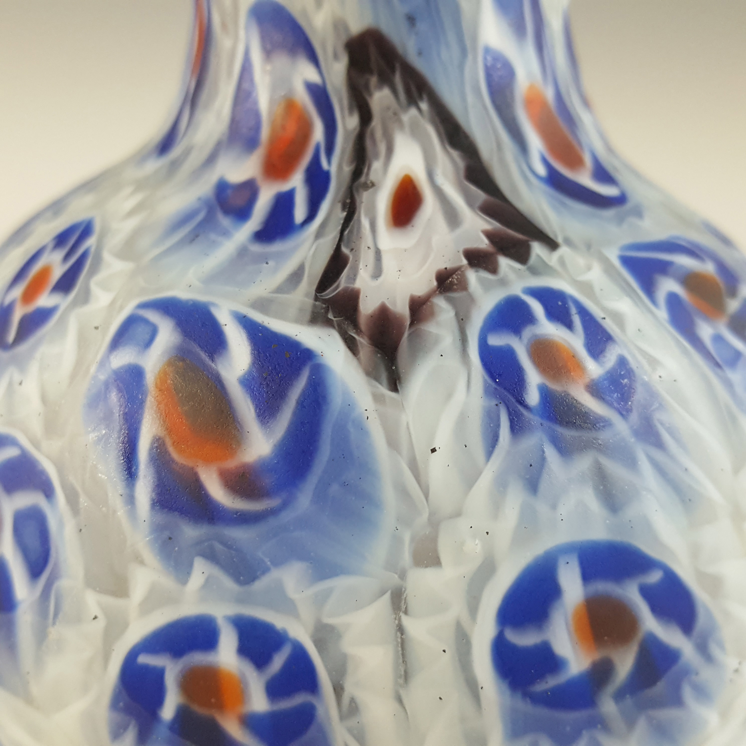 (image for) Fratelli Toso Millefiori Canes Murano Blue, White & Red Glass Vase - Click Image to Close