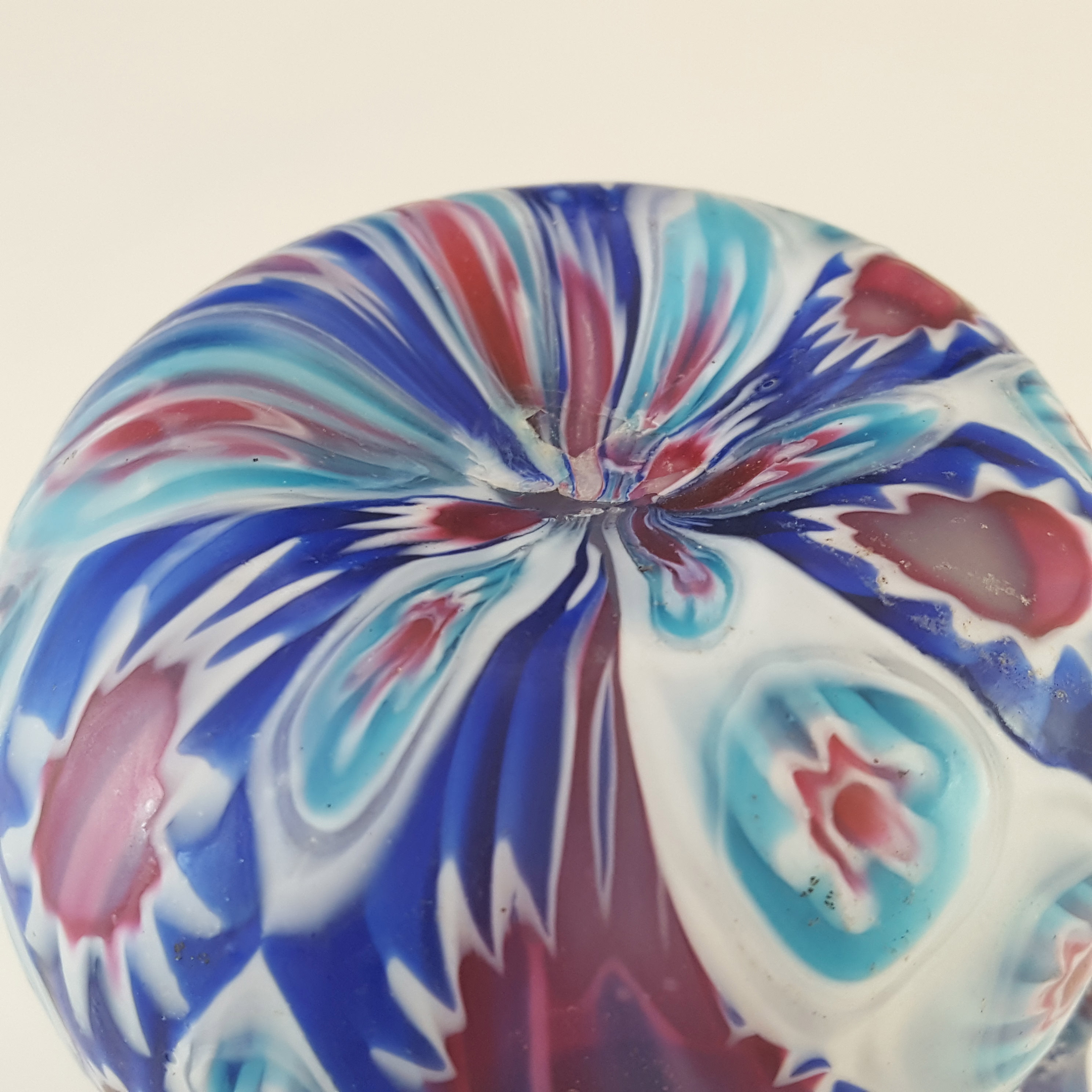 (image for) Fratelli Toso Millefiori Canes Blue, White & Red Murano Glass Vase - Click Image to Close
