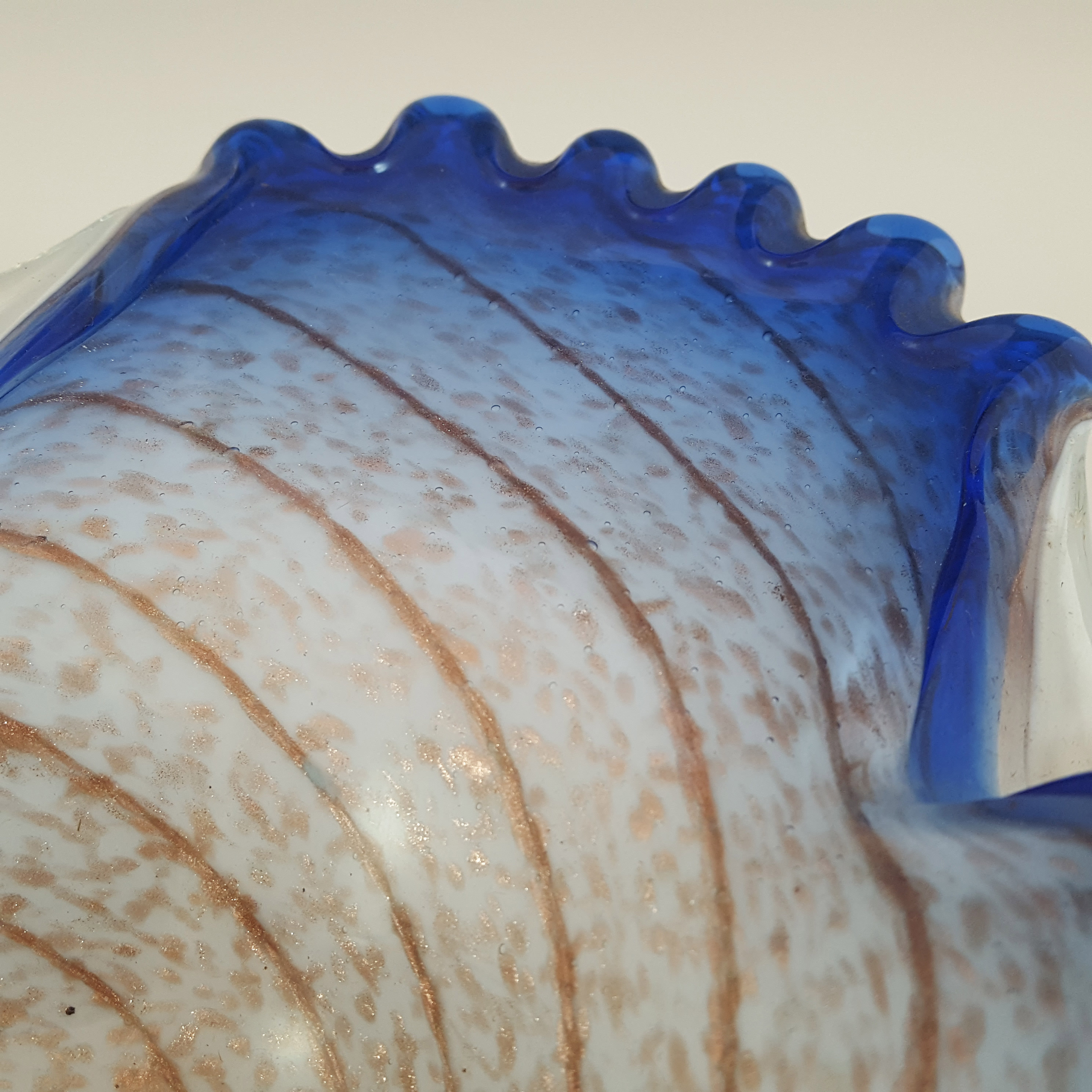 Fratelli Toso Murano Copper Aventurine Blue Glass Bowl - Labelled - Click Image to Close