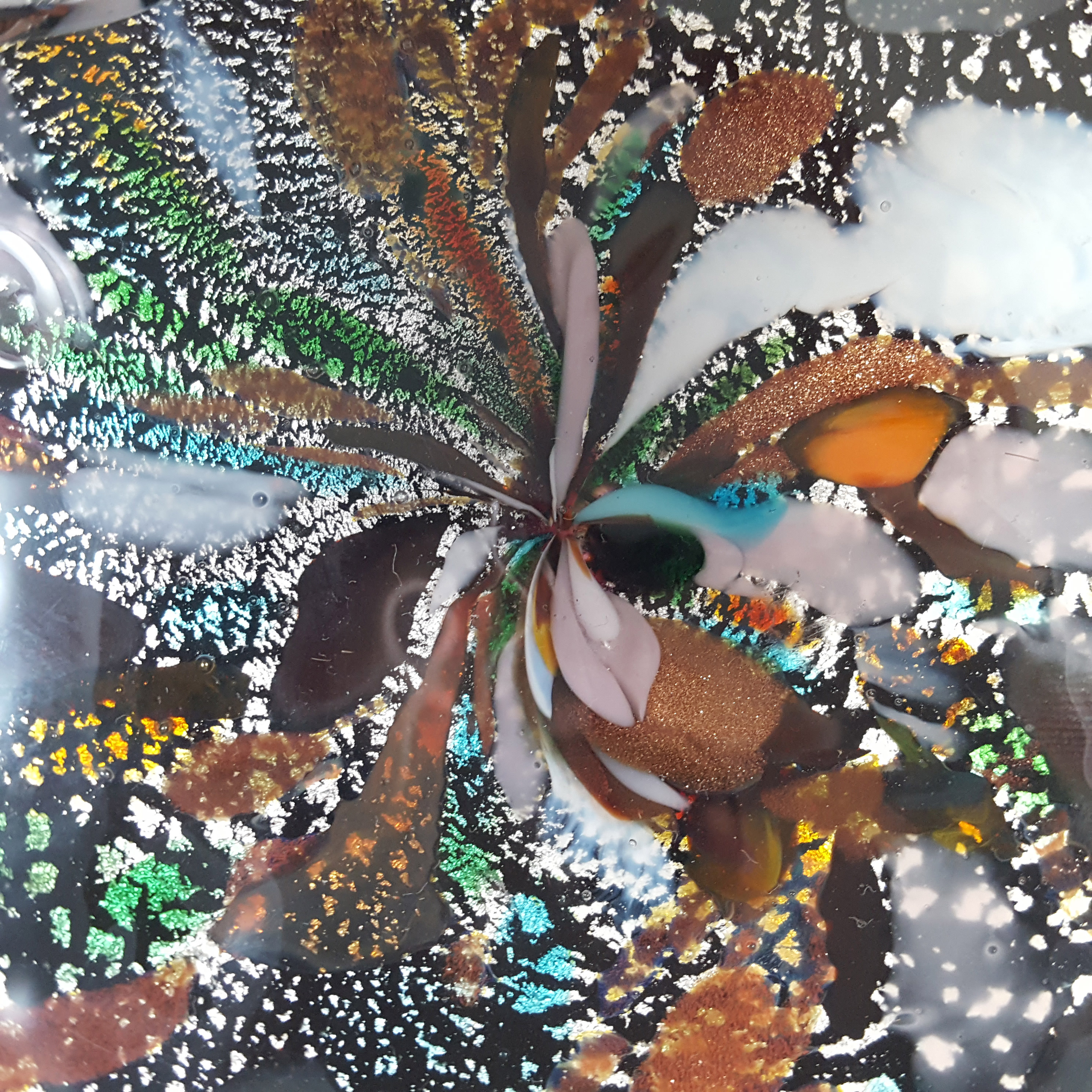 Murano Aventurine, Silver Leaf & Coloured Murrines Black Glass Bowl - Click Image to Close