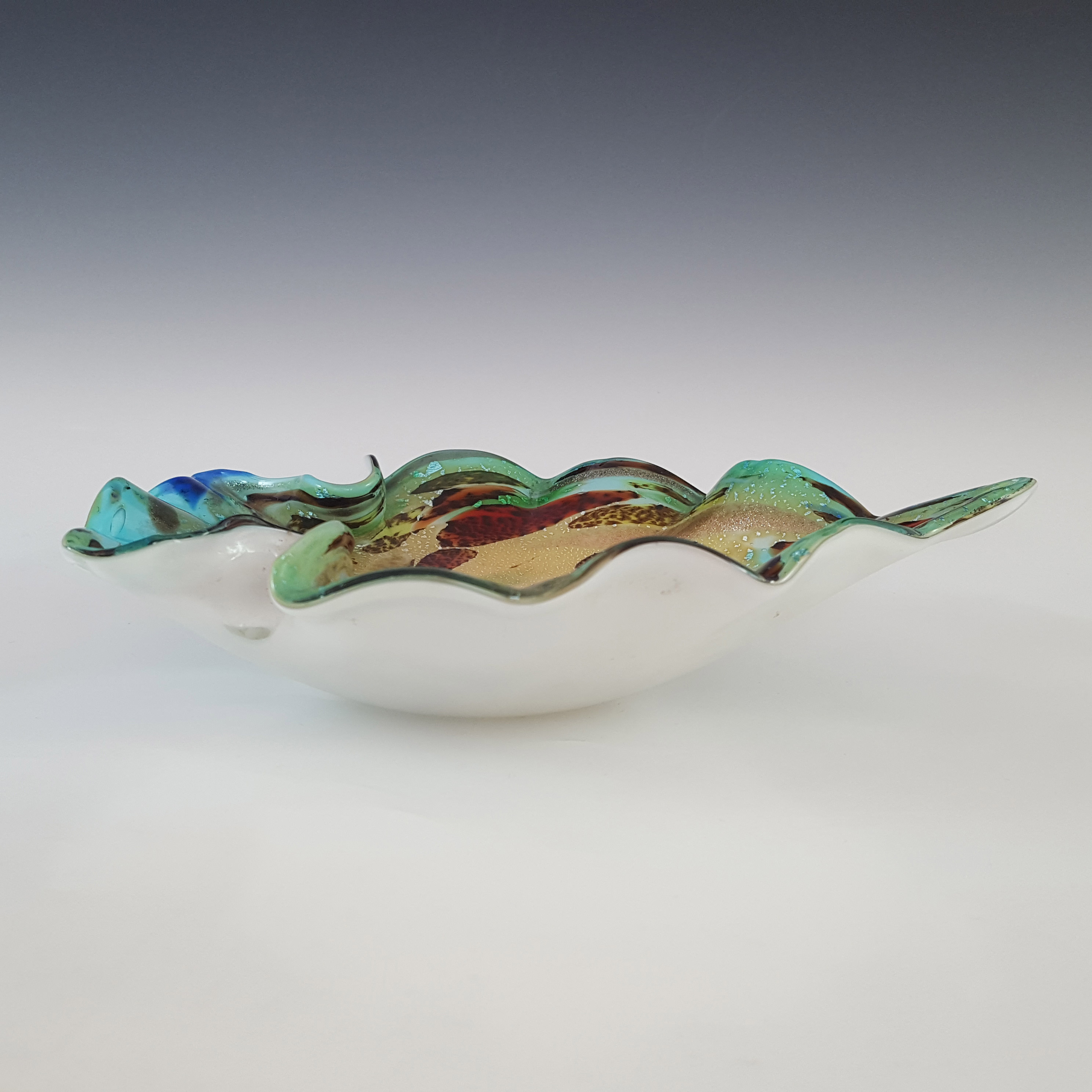 (image for) Vetro Artistico Veneziano Murano Silver Leaf Green Glass Bowl - Click Image to Close
