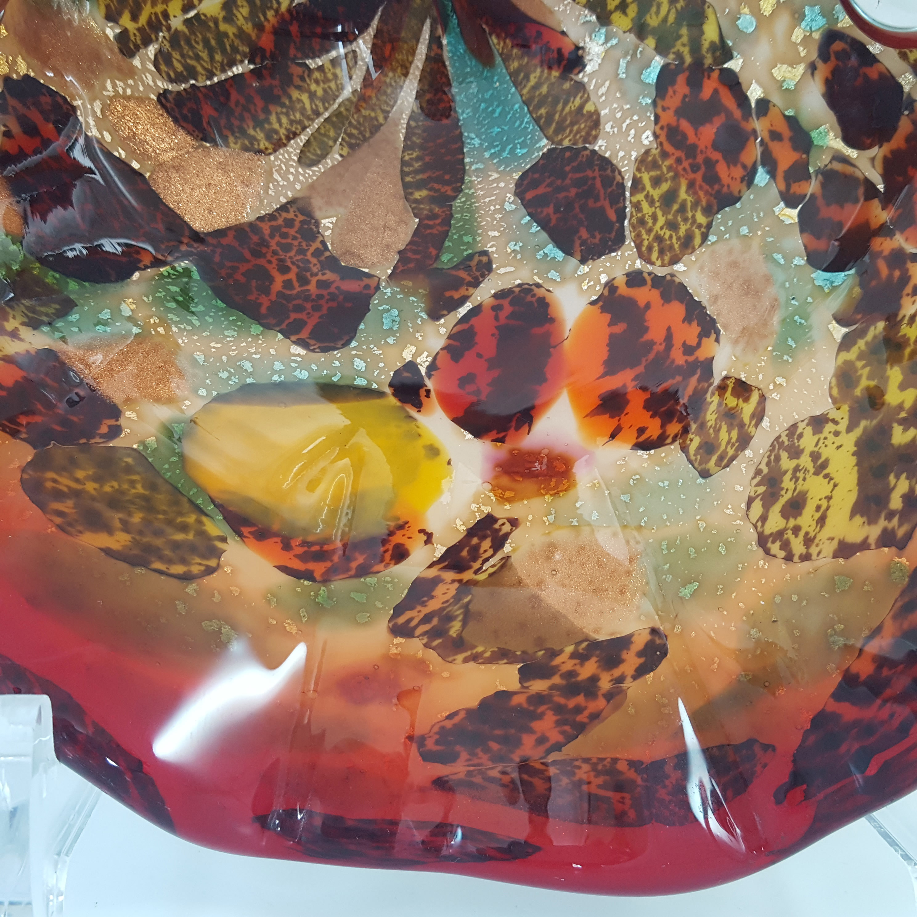 Vetro Artistico Veneziano Murano Silver Leaf Orange Glass Bowl - Click Image to Close