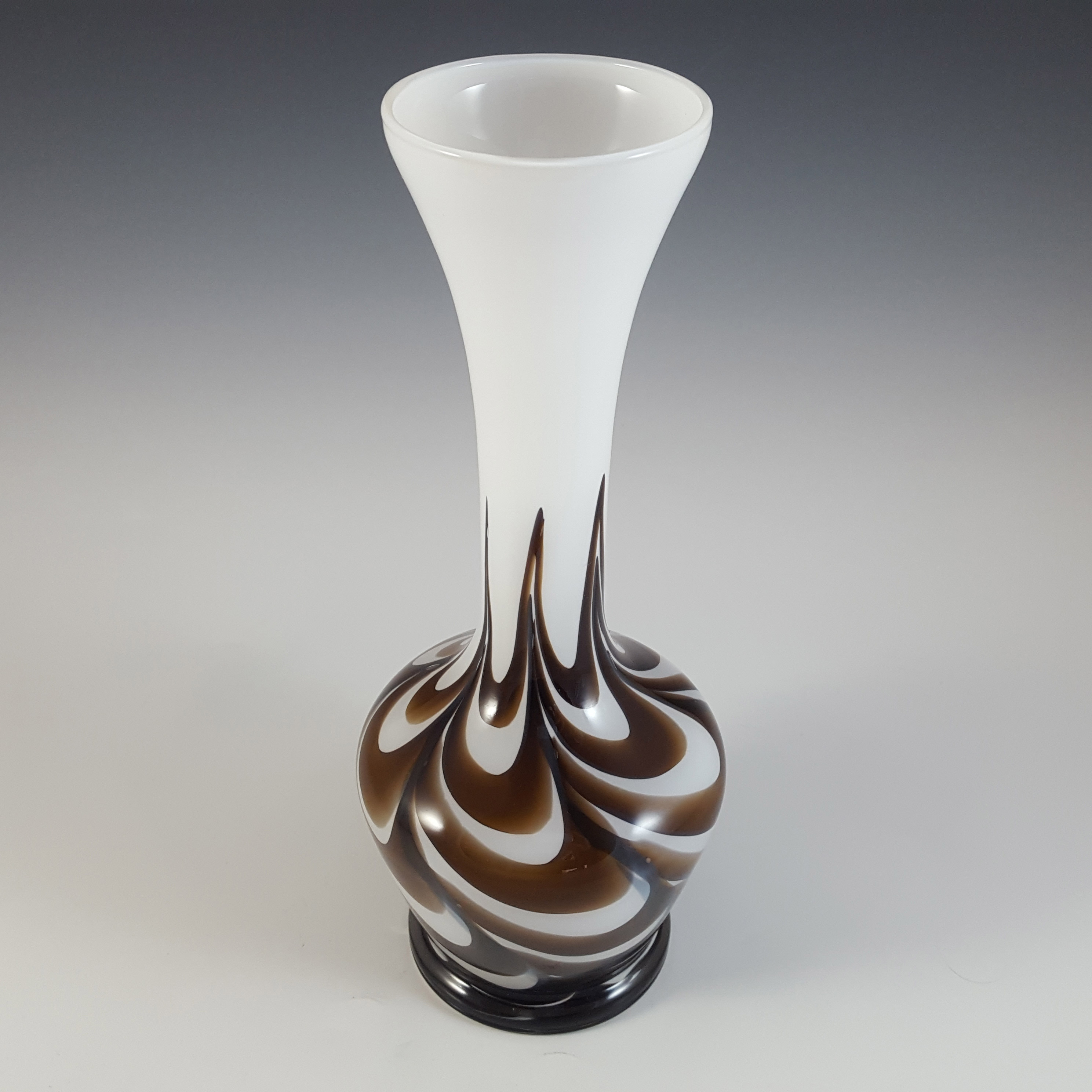 (image for) V.B. Opaline Florence Empoli Marbled White & Brown Glass Vase - Click Image to Close