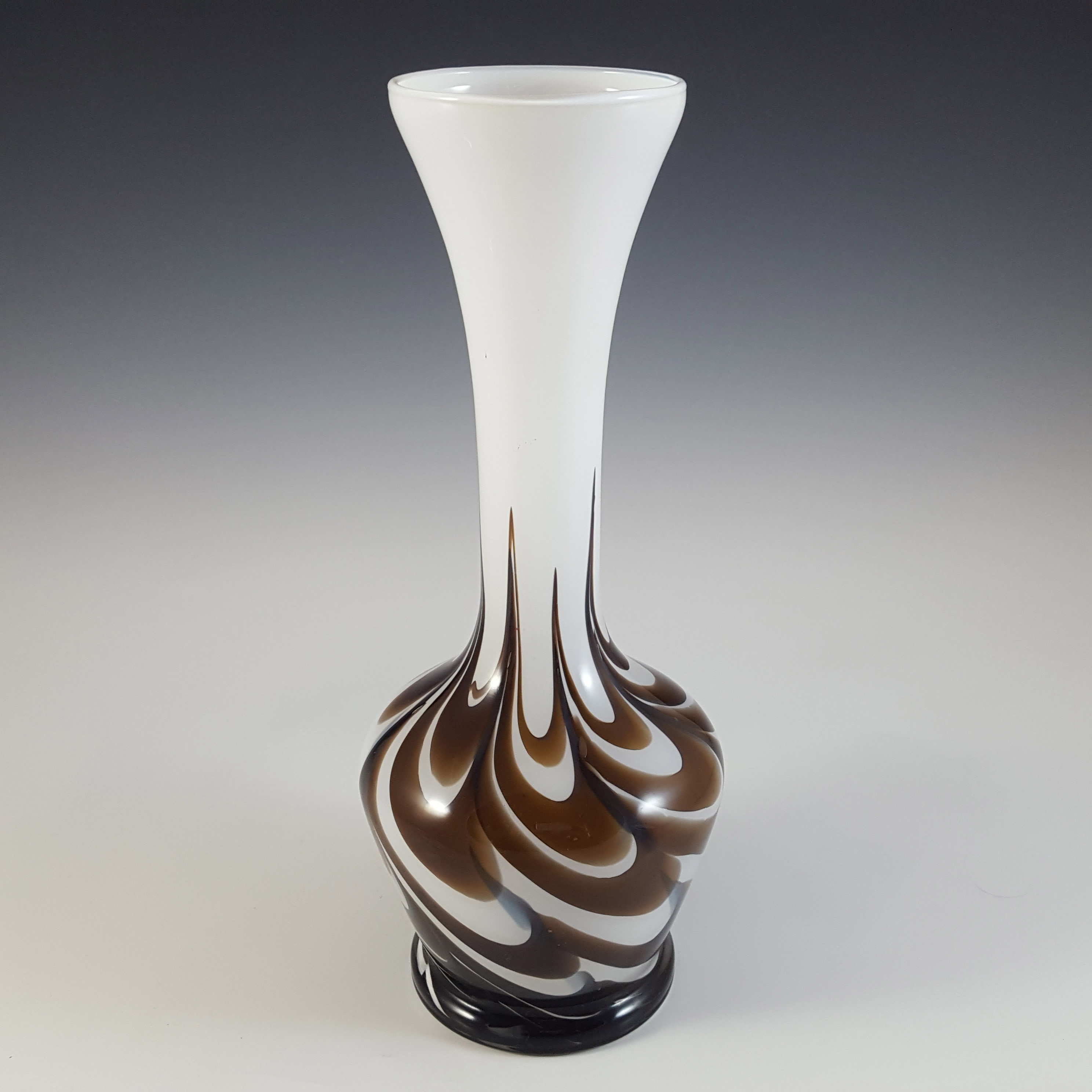 (image for) V.B. Opaline Florence Empoli Marbled White & Brown Glass Vase - Click Image to Close