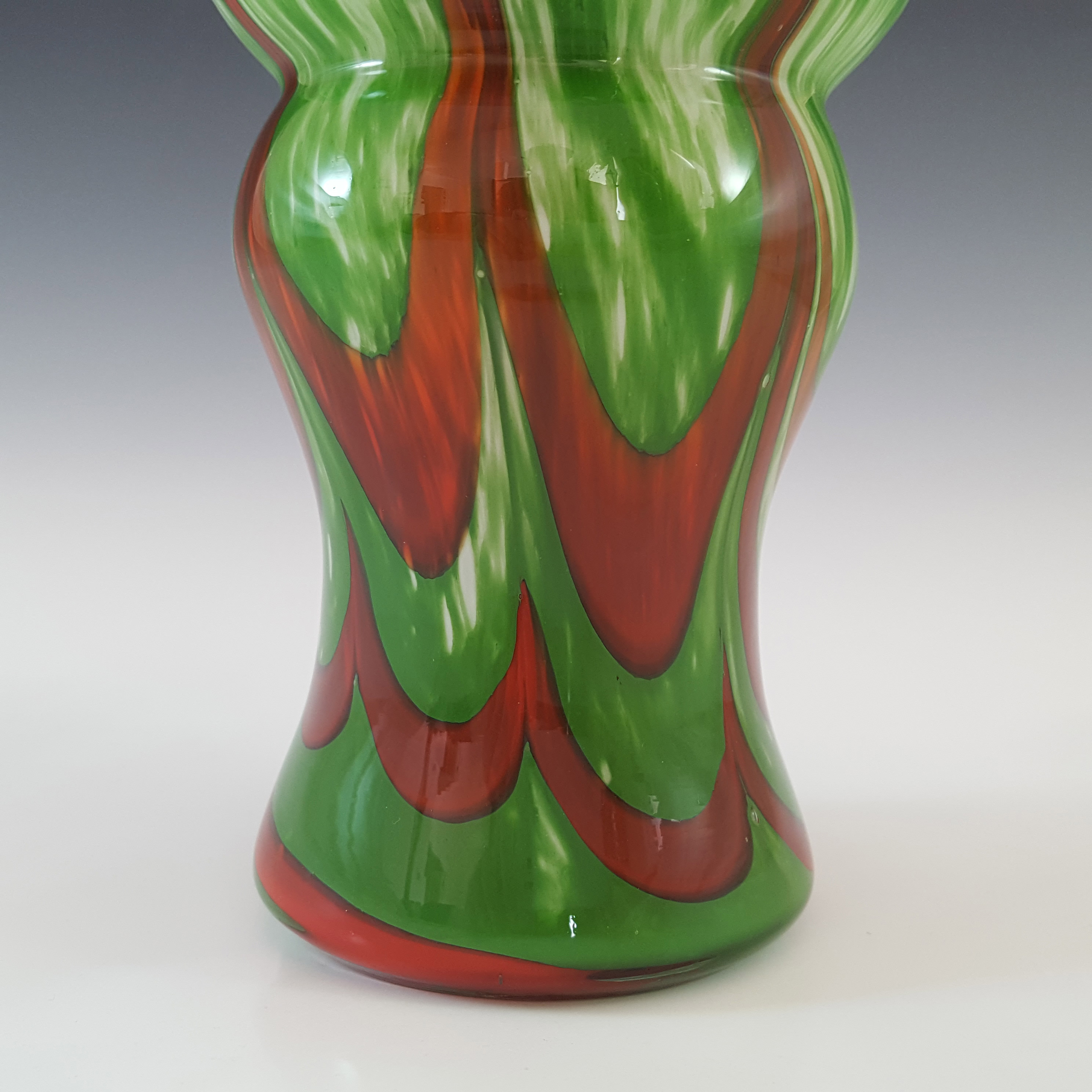 V.B. Opaline Florence Empoli Marbled Green & Brown Glass Vase - Click Image to Close
