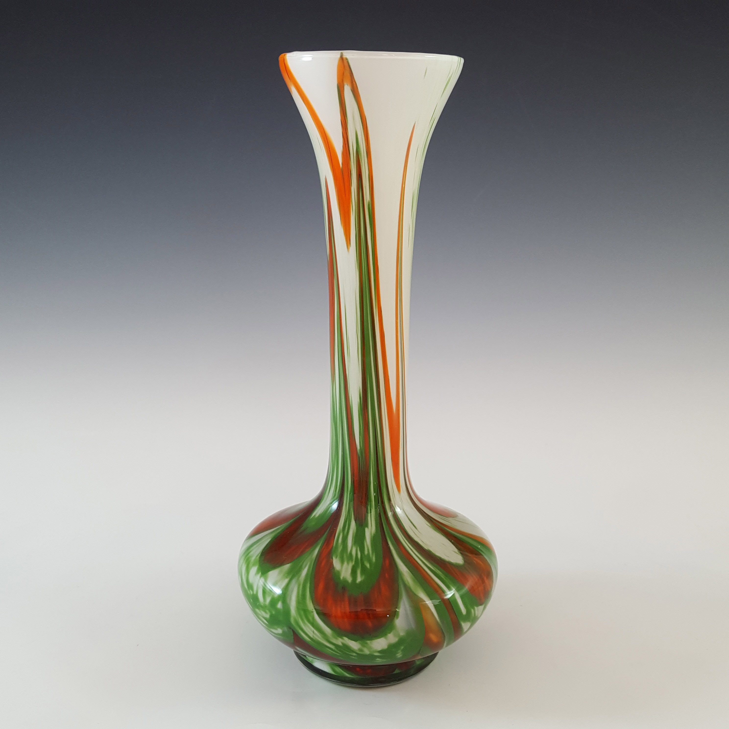 (image for) V.B. Opaline Florence Empoli Retro Green & Brown Glass Vase - Click Image to Close
