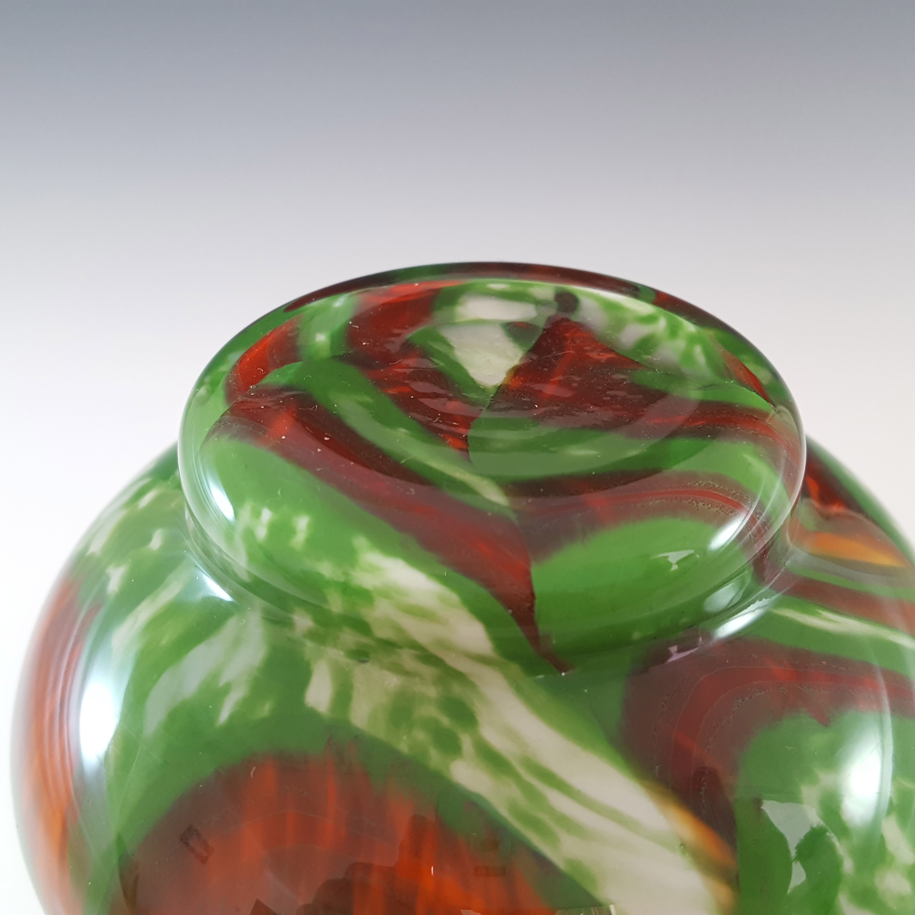 V.B. Opaline Florence Empoli Retro Green & Brown Glass Vase - Click Image to Close