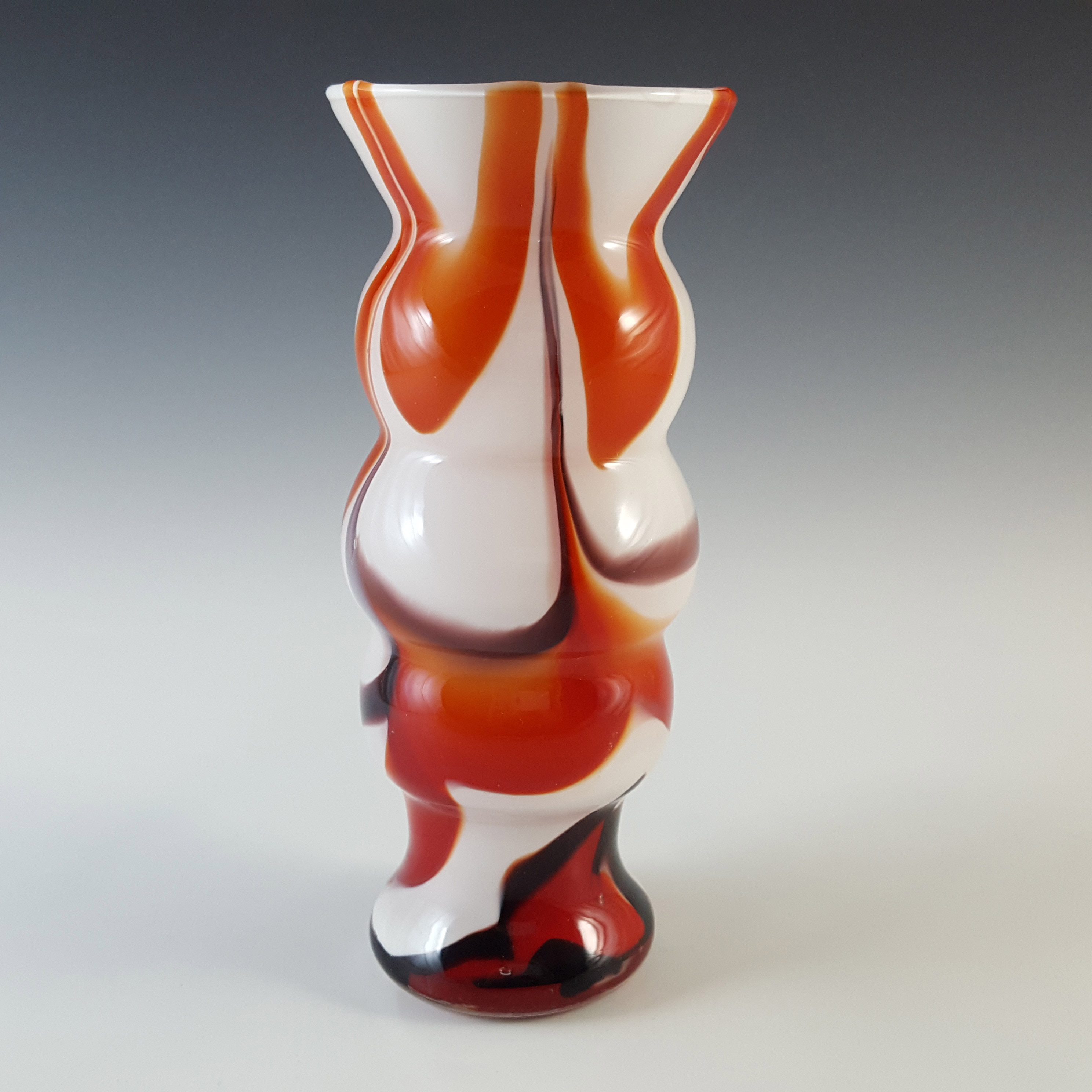 (image for) V.B. Opaline Florence Empoli Marbled Orange & Purple Glass Vase - Click Image to Close