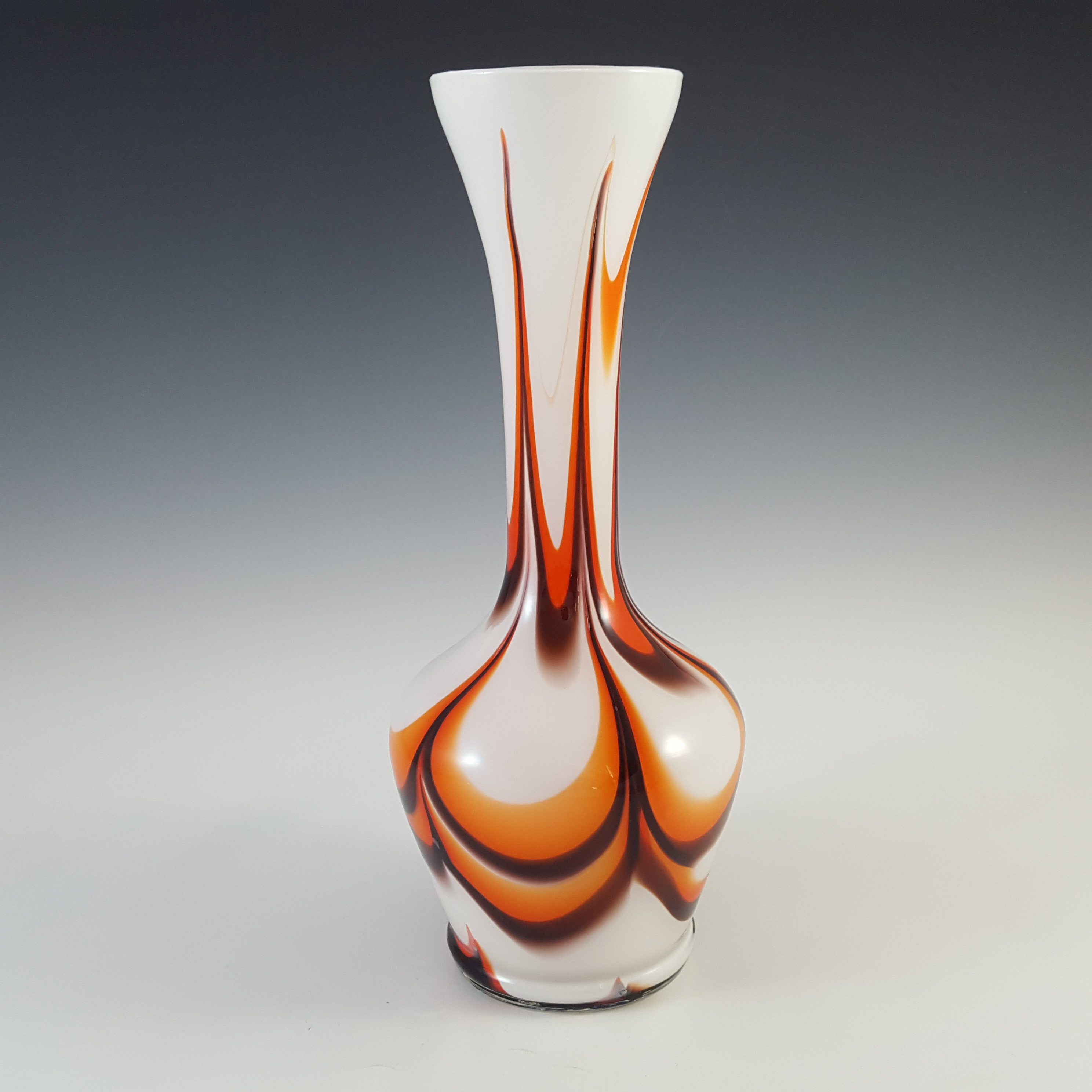 (image for) V.B. Opaline Florence Empoli Marbled Orange & Brown Glass Vase - Click Image to Close