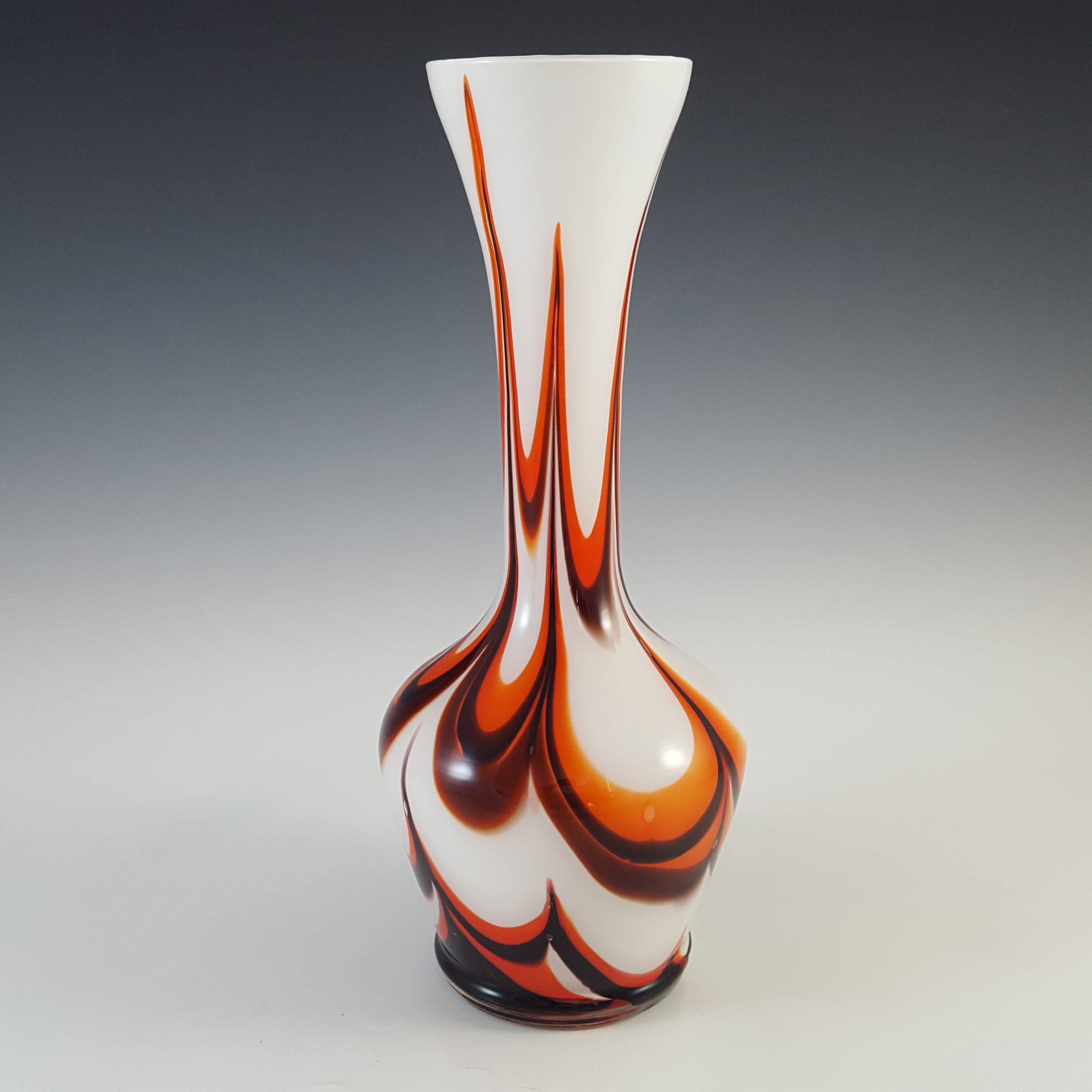 (image for) V.B. Opaline Florence Empoli Marbled Orange & Brown Glass Vase - Click Image to Close