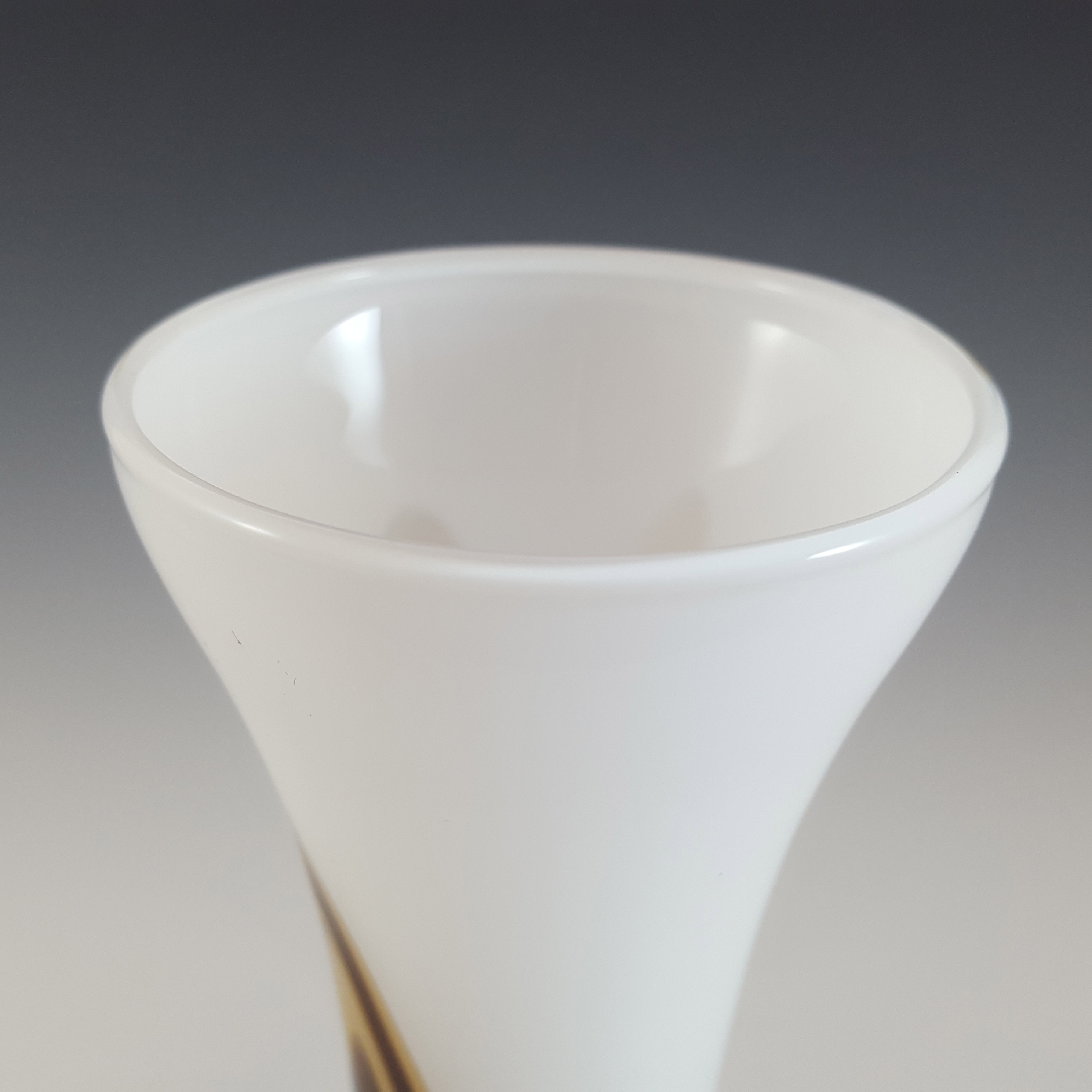 (image for) LABELLED V.B. Opaline Florence Empoli White & Brown Glass Vase - Click Image to Close