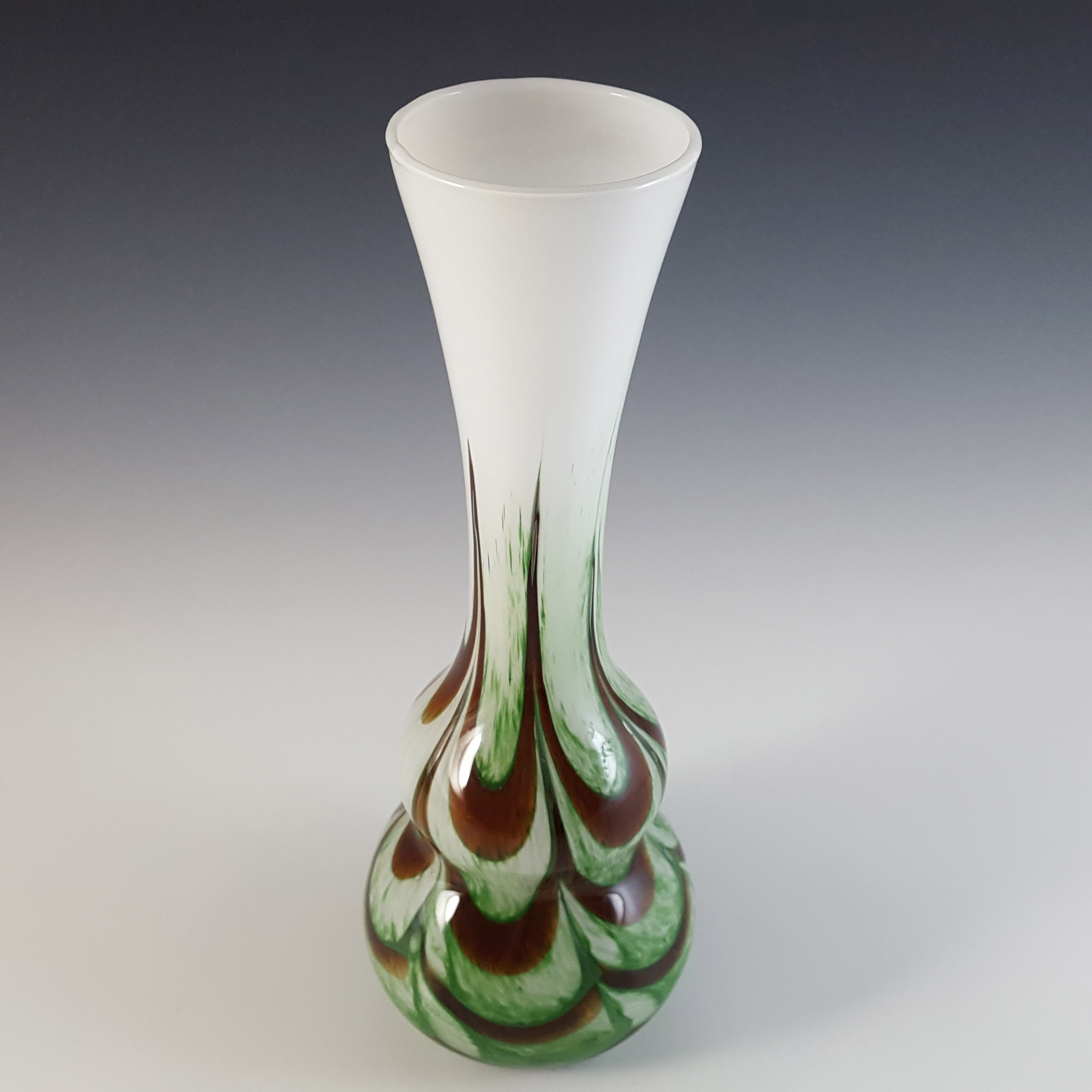(image for) V.B. Opaline Florence Empoli Marbled Brown & Green Glass Vase - Click Image to Close