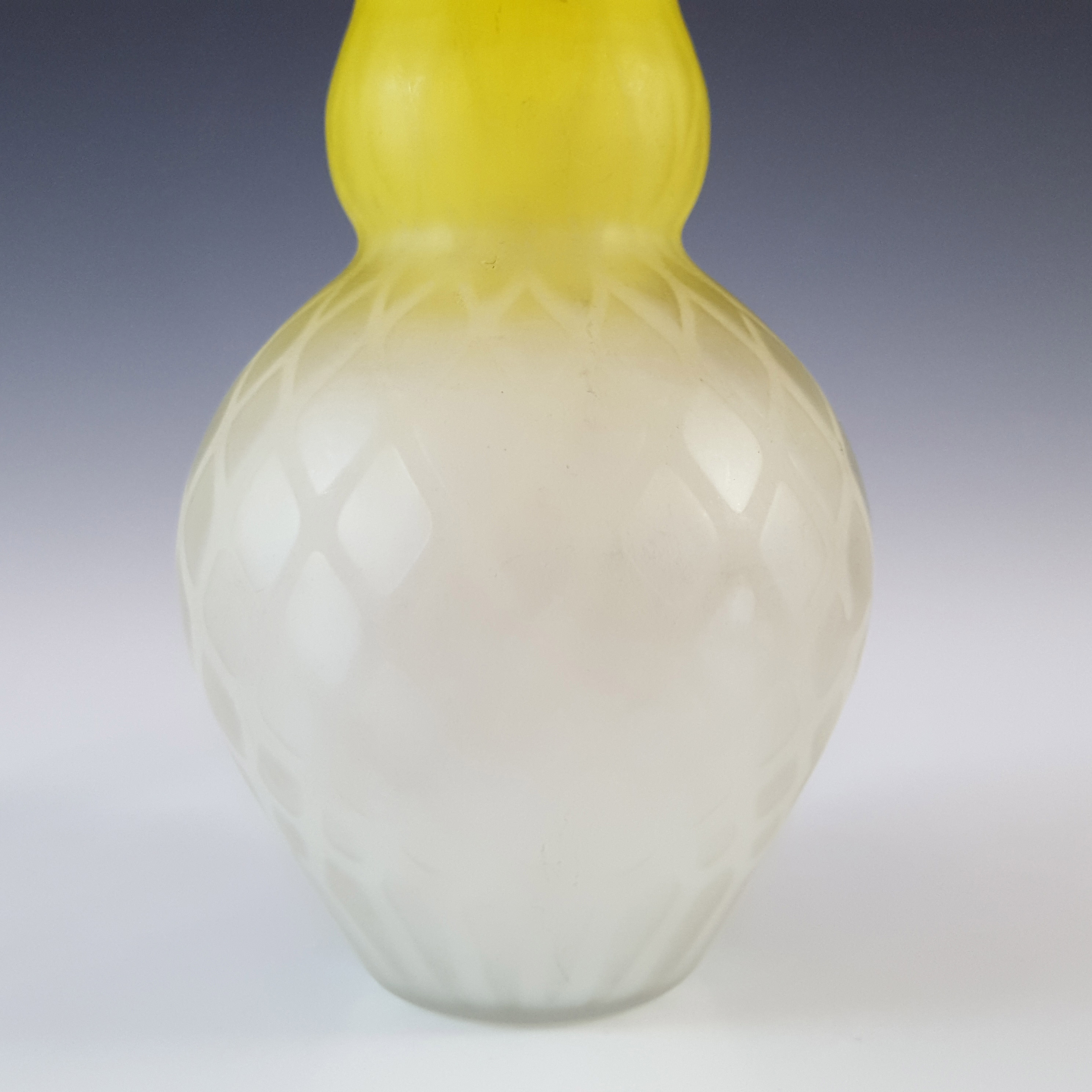 (image for) Victorian Satin Air Trap Yellow & White Glass Antique Vase - Click Image to Close