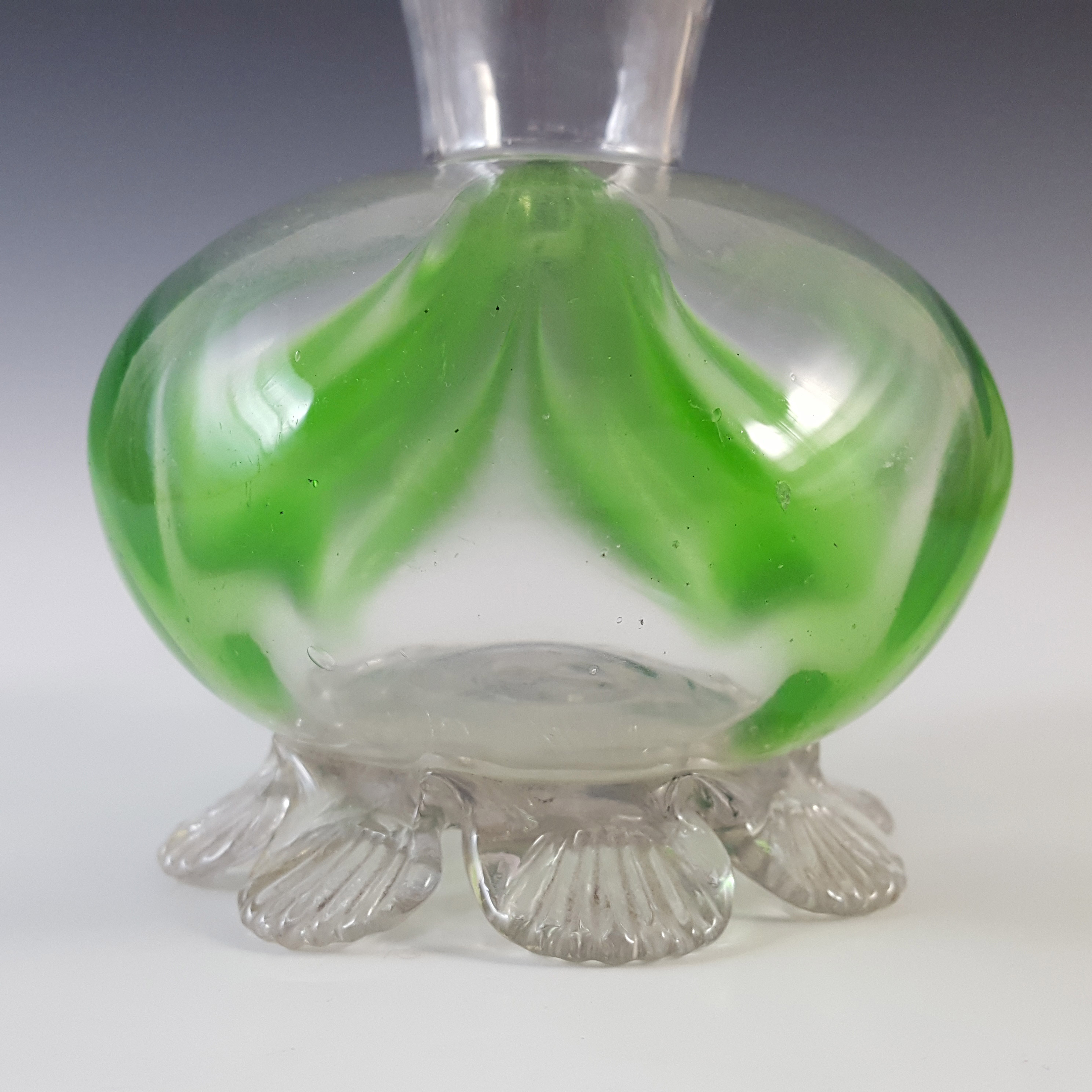(image for) Victorian 1890's Clear & Green Trailed Glass Tulip Vase - Click Image to Close