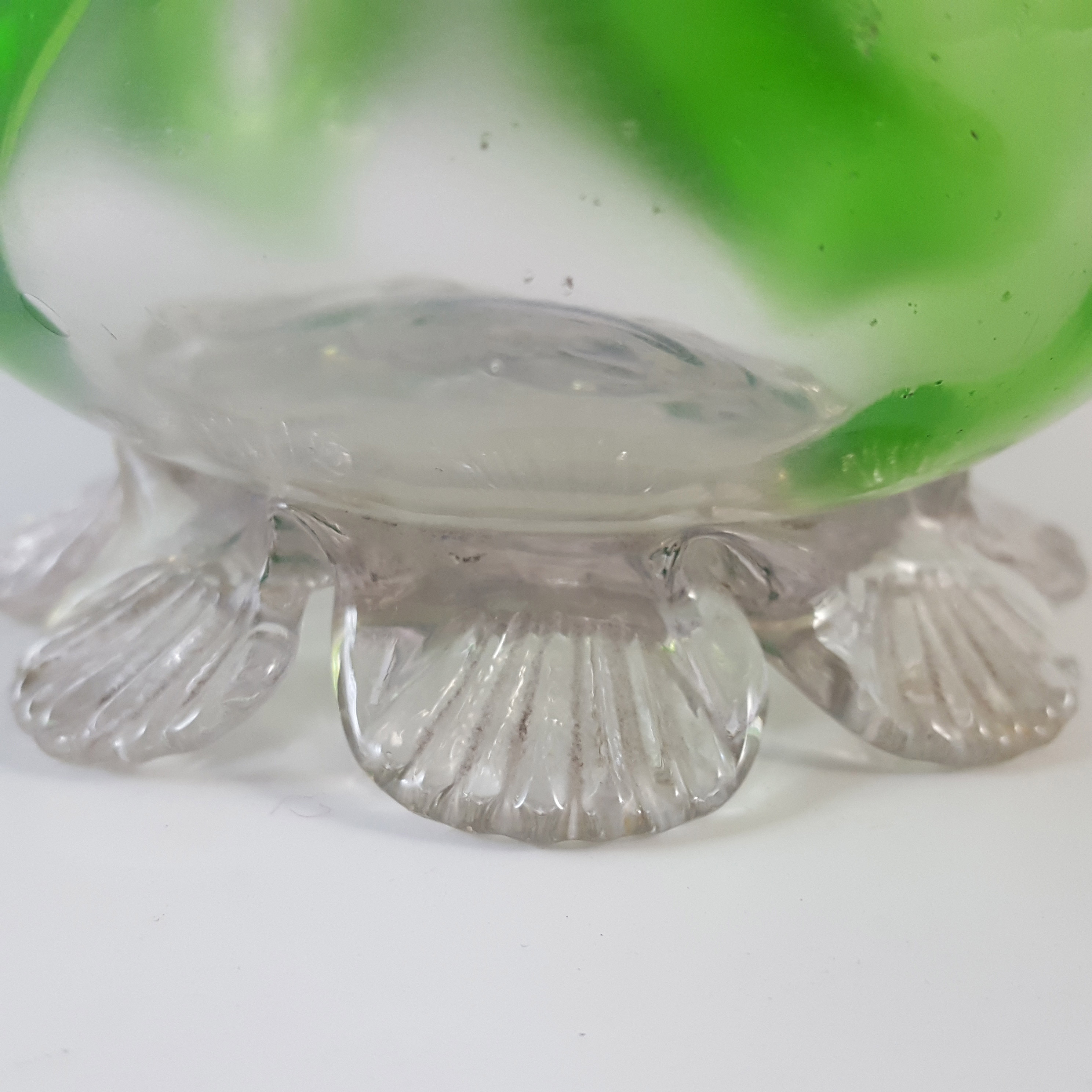 (image for) Victorian 1890's Clear & Green Trailed Glass Tulip Vase - Click Image to Close