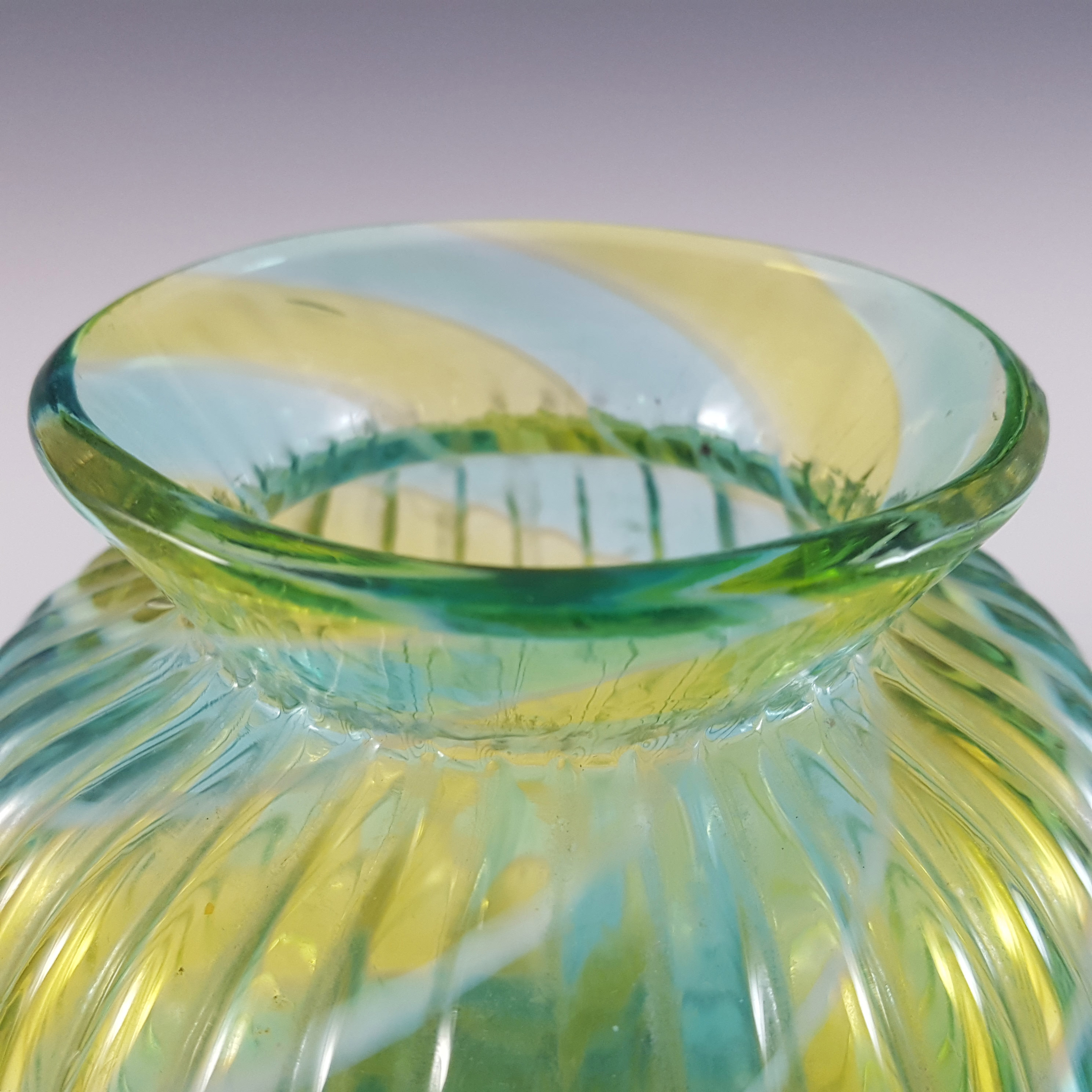 (image for) Victorian Stourbridge Yellow, Green & White Glass Ribbed Vase - Click Image to Close