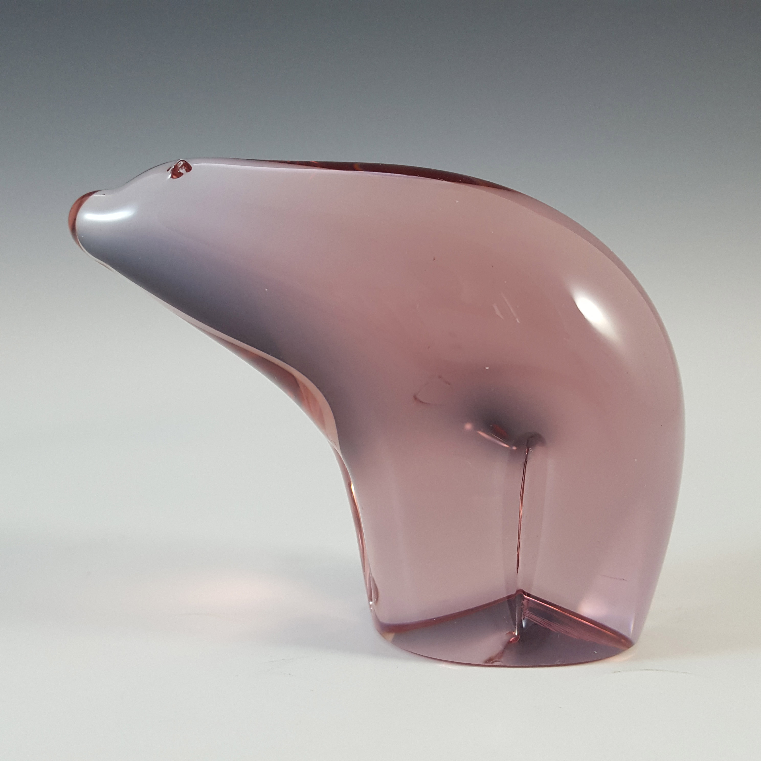 MARKED Wedgwood Lilac/Pink Glass Polar Bear Sculpture L5009 - Click Image to Close