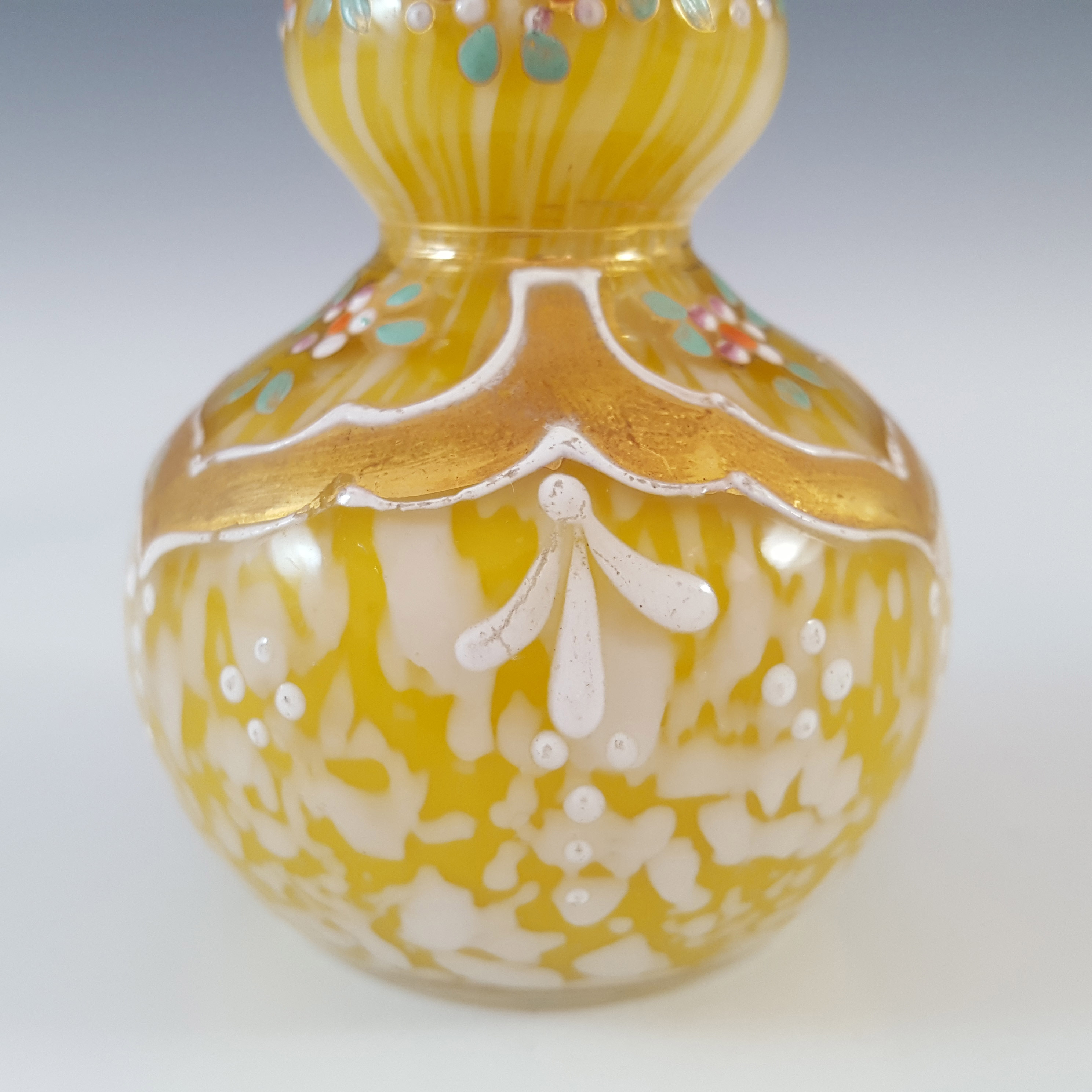 (image for) Welz Victorian Lemon Yellow & White Spatter Glass Vase - Click Image to Close