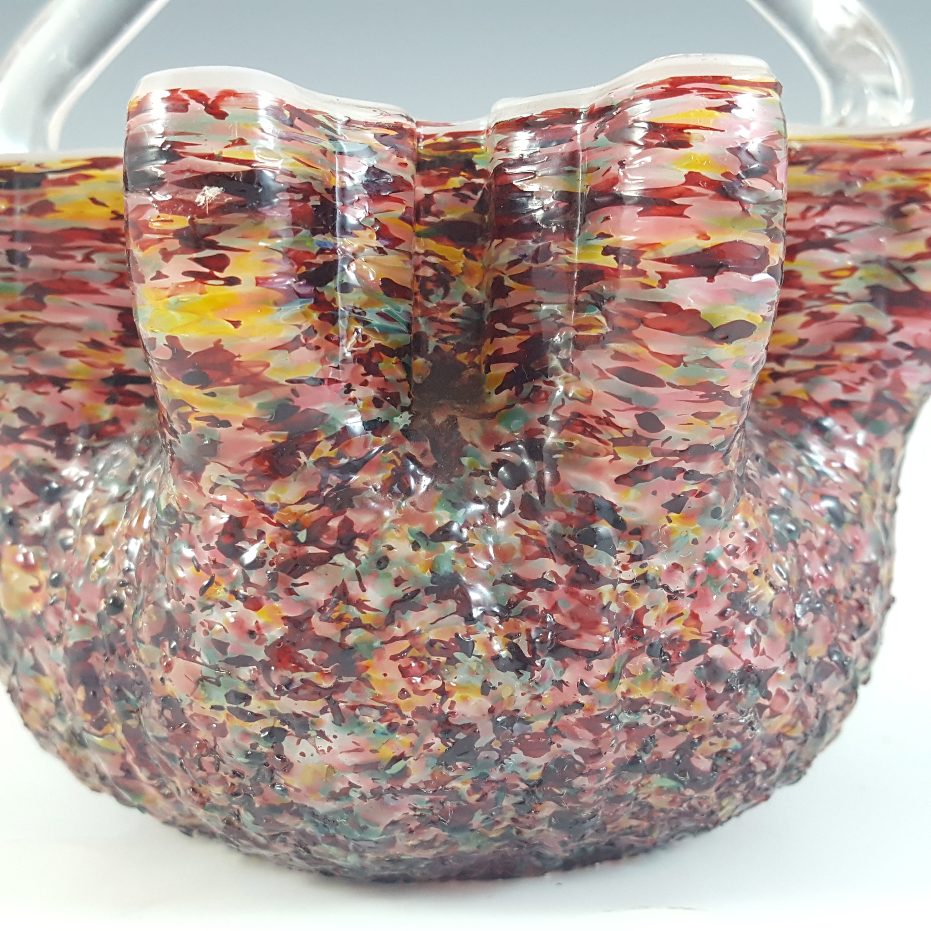 Welz Bohemian Pink & Red Textured Glass Victorian Basket Bowl - Click Image to Close