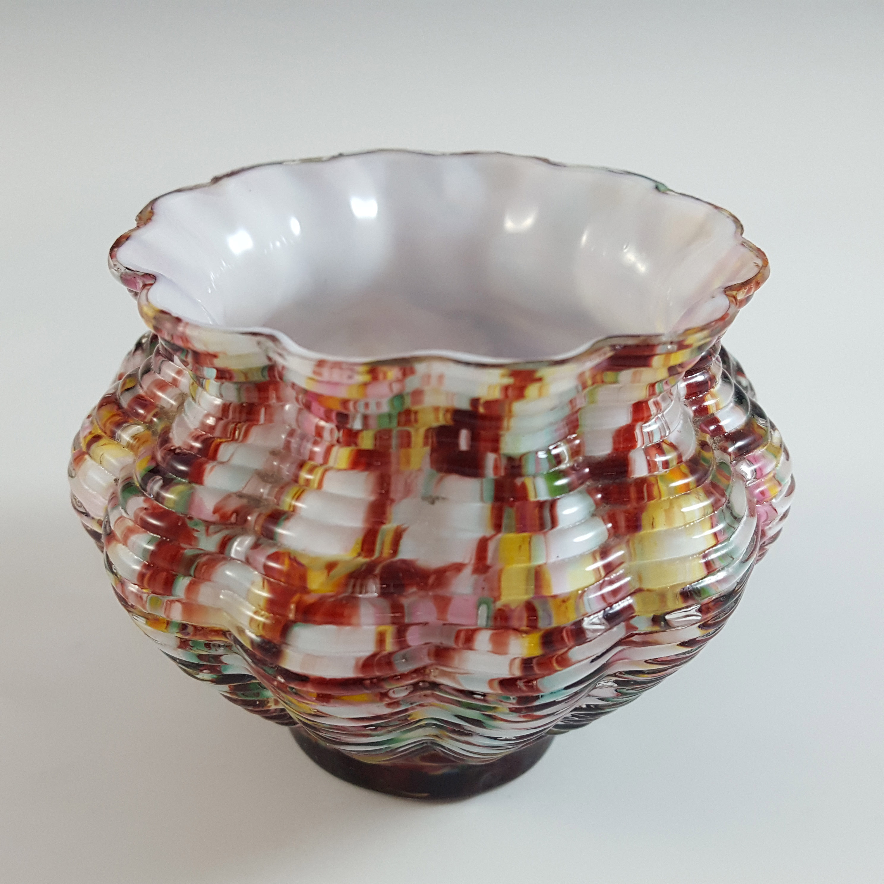Welz Bohemian Honeycomb Spatter Glass Vase / Bowl - Click Image to Close